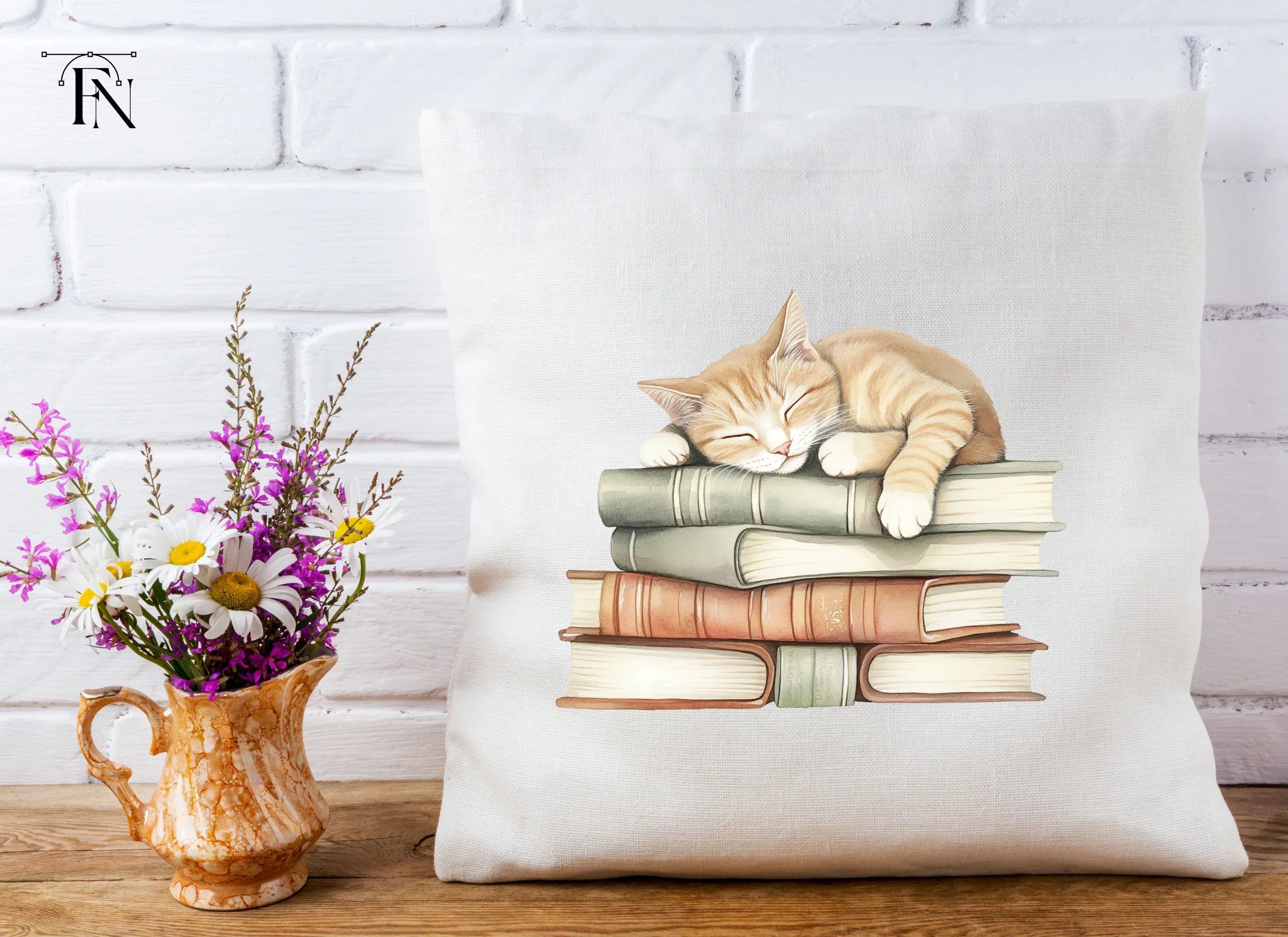 Cute Kittens Napping on Book Stacks Clipart Bundle - Image 5