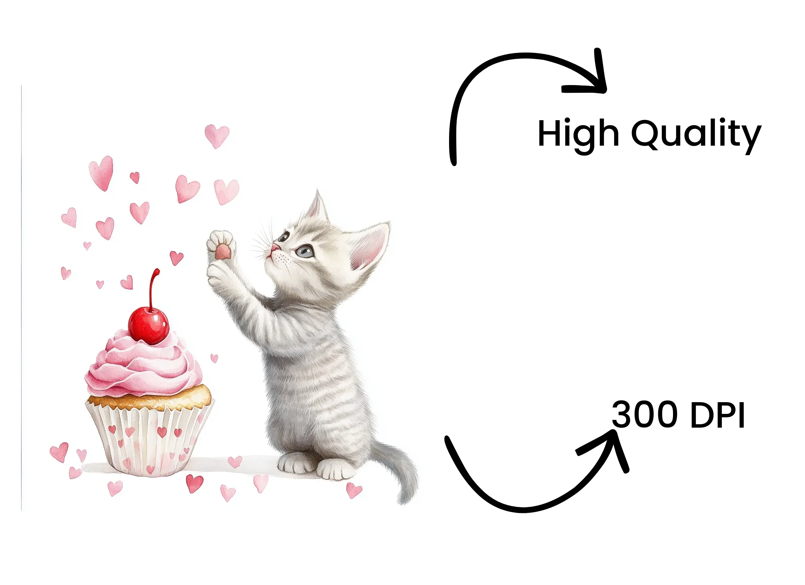 Cute Kittens with Valentine Cupcakes Clipart Bundle - Image 4