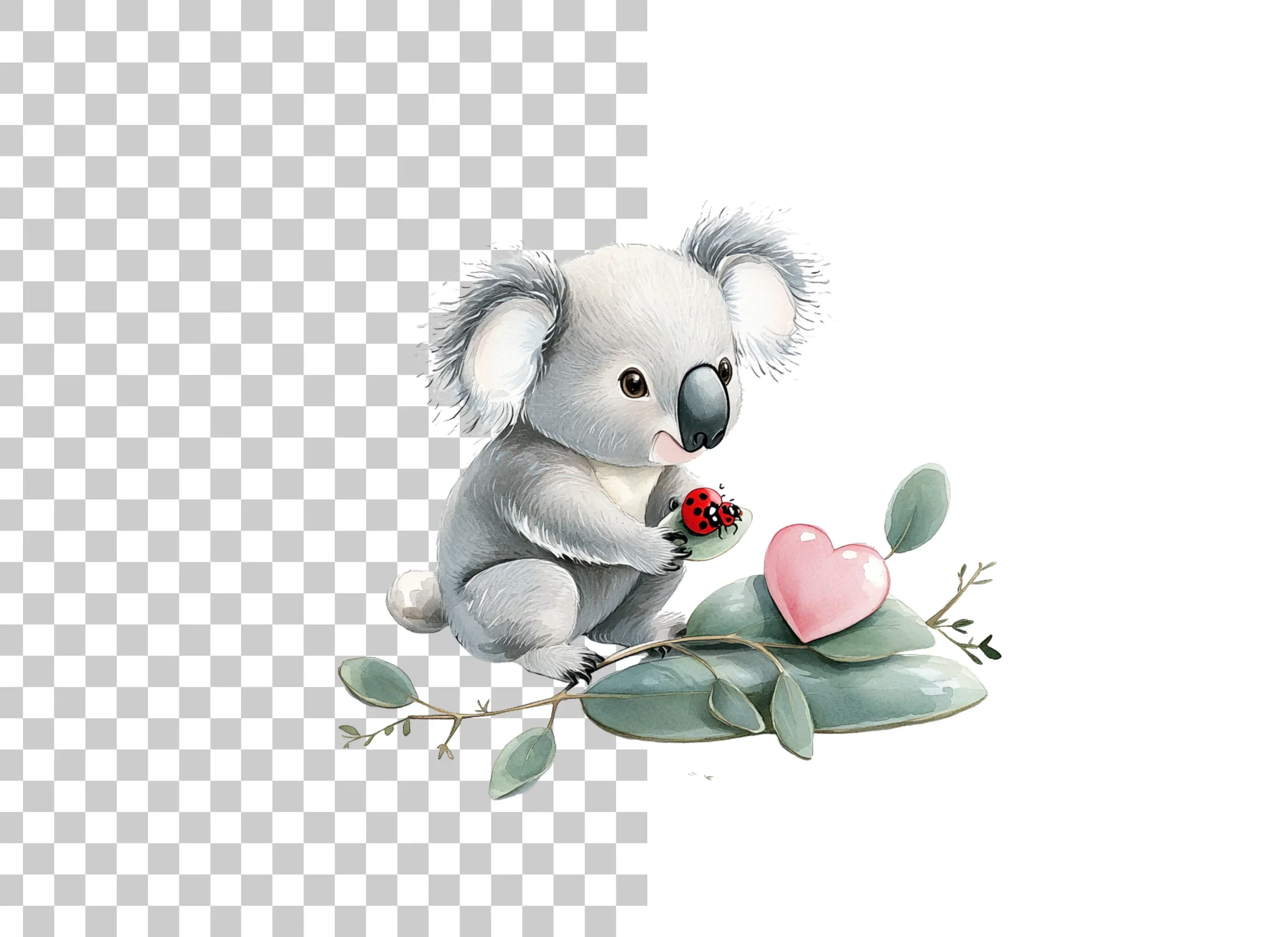 Cute Koala with Ladybug and Heart Clipart Bundle - Image 2