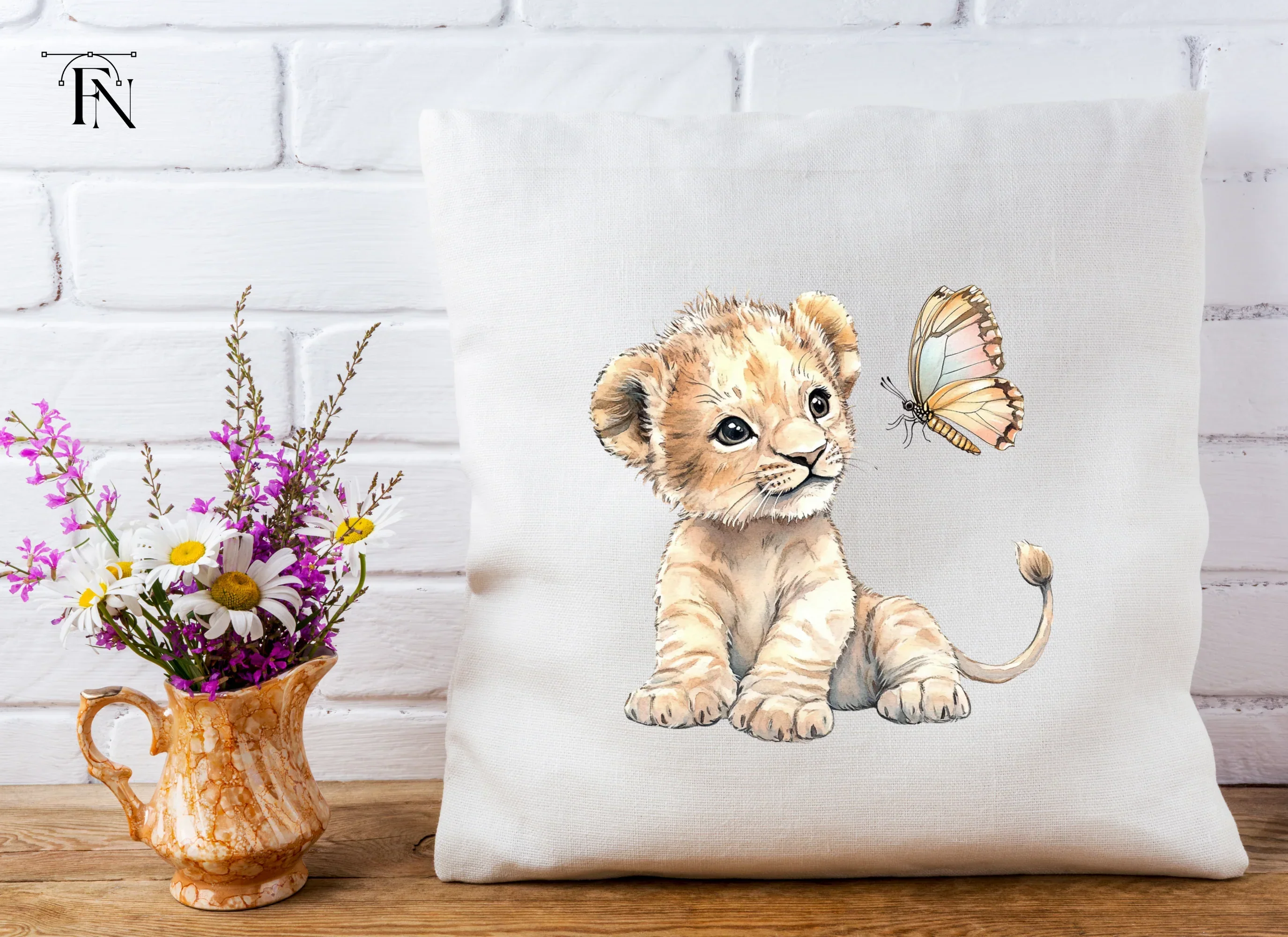 Cute Lion Cubs with Butterflies Clipart Bundle - Image 4
