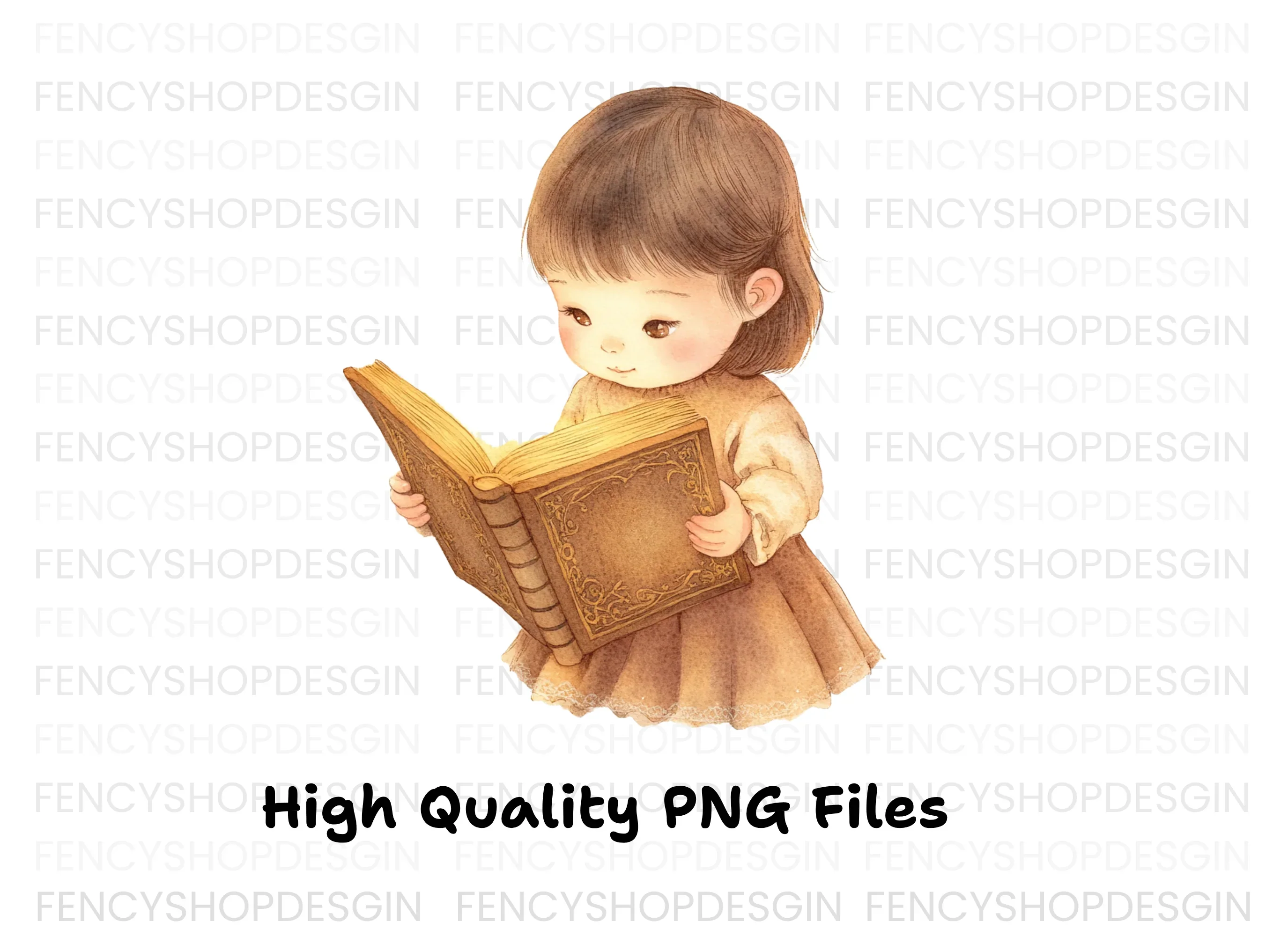Cute Little Girl Reading Book Clipart Bundle - Image 3