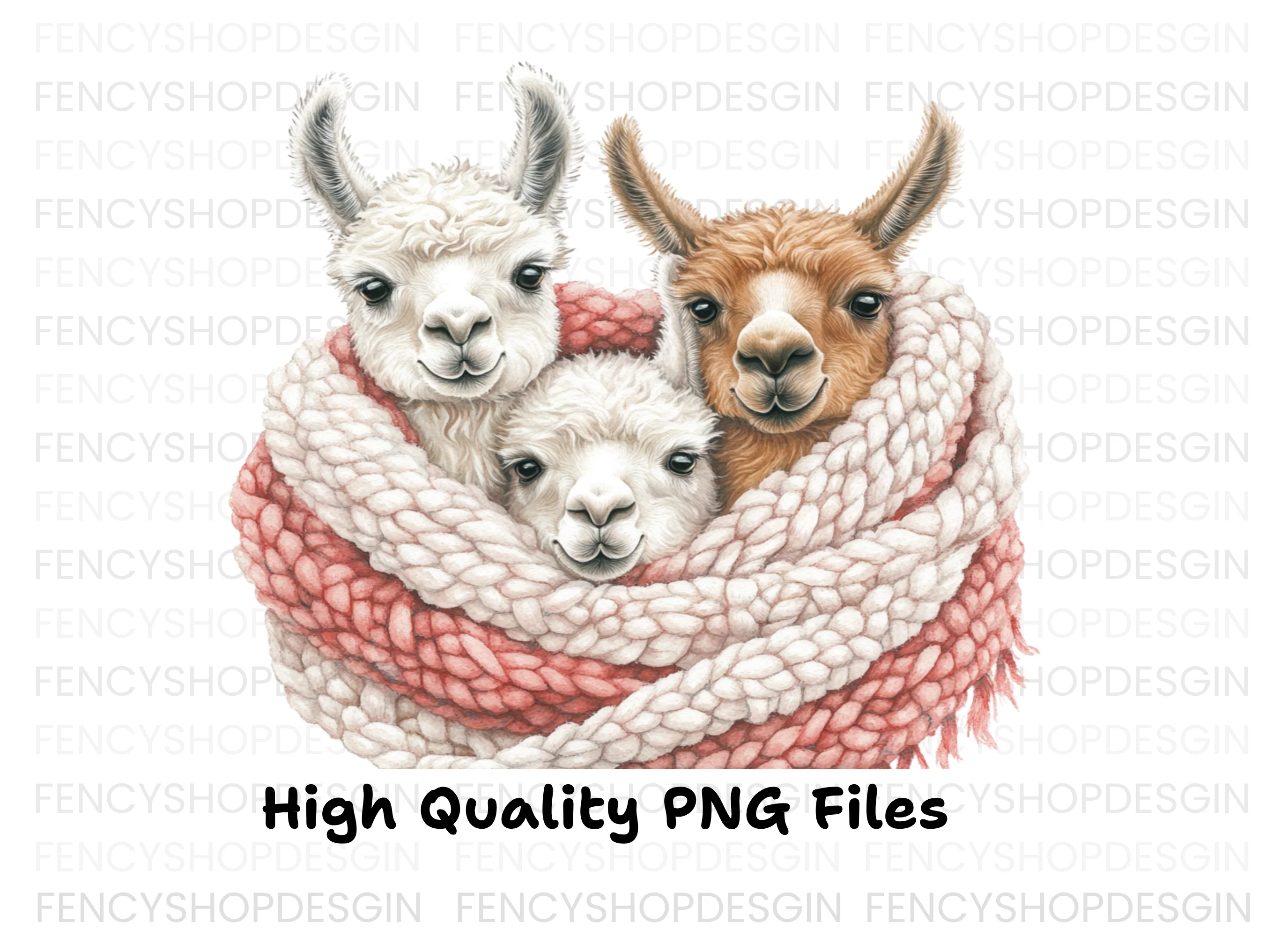 Cute Llama Family Wrapped in Scarf Clipart Bundle - Image 3