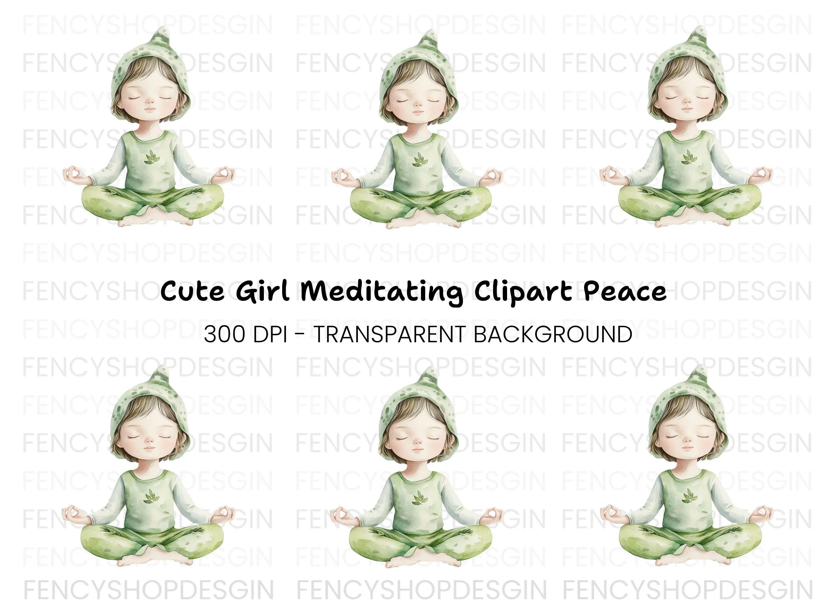 Cute Meditating Child Clipart Bundle