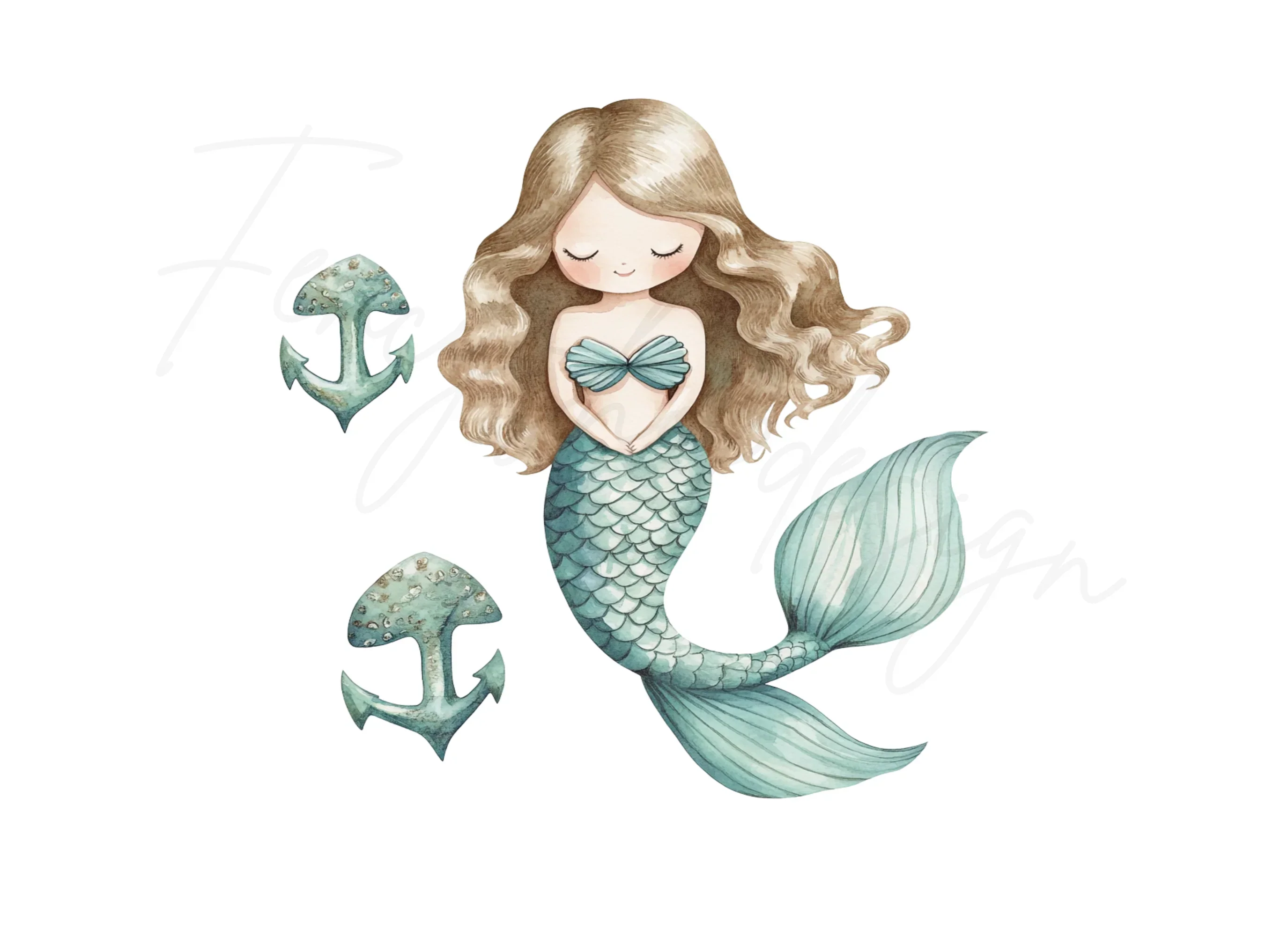 Cute Mermaid and Anchors Clipart Bundle - Image 2