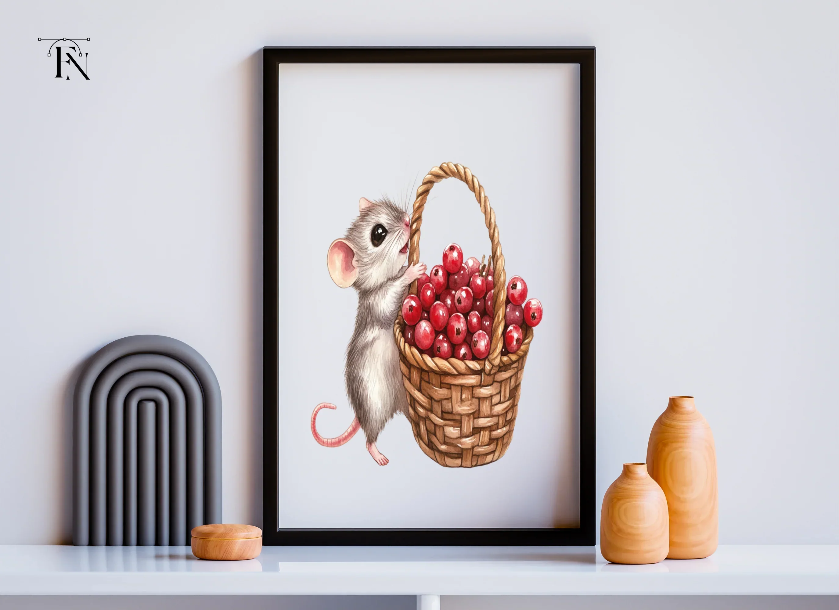 Cute Mice with Berry Baskets Clipart Bundle - Image 6