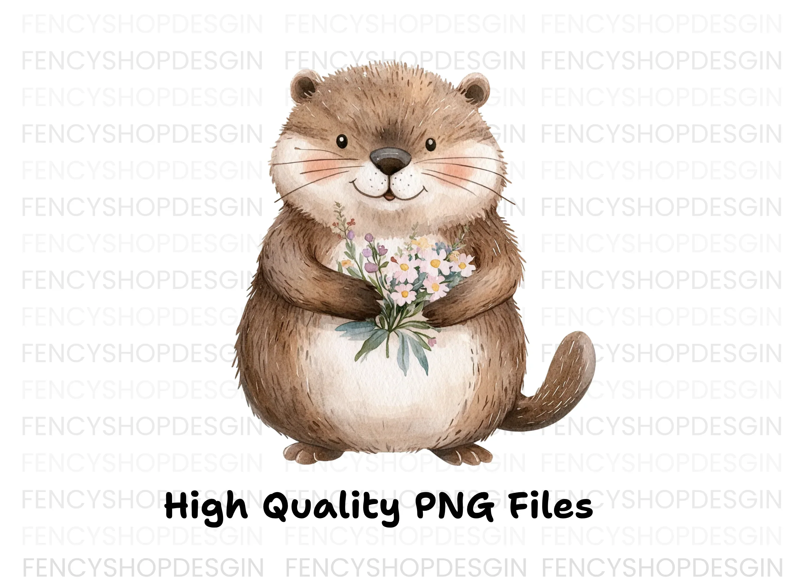 Cute Otters Holding Flower Bouquets Clipart Bundle - Image 2