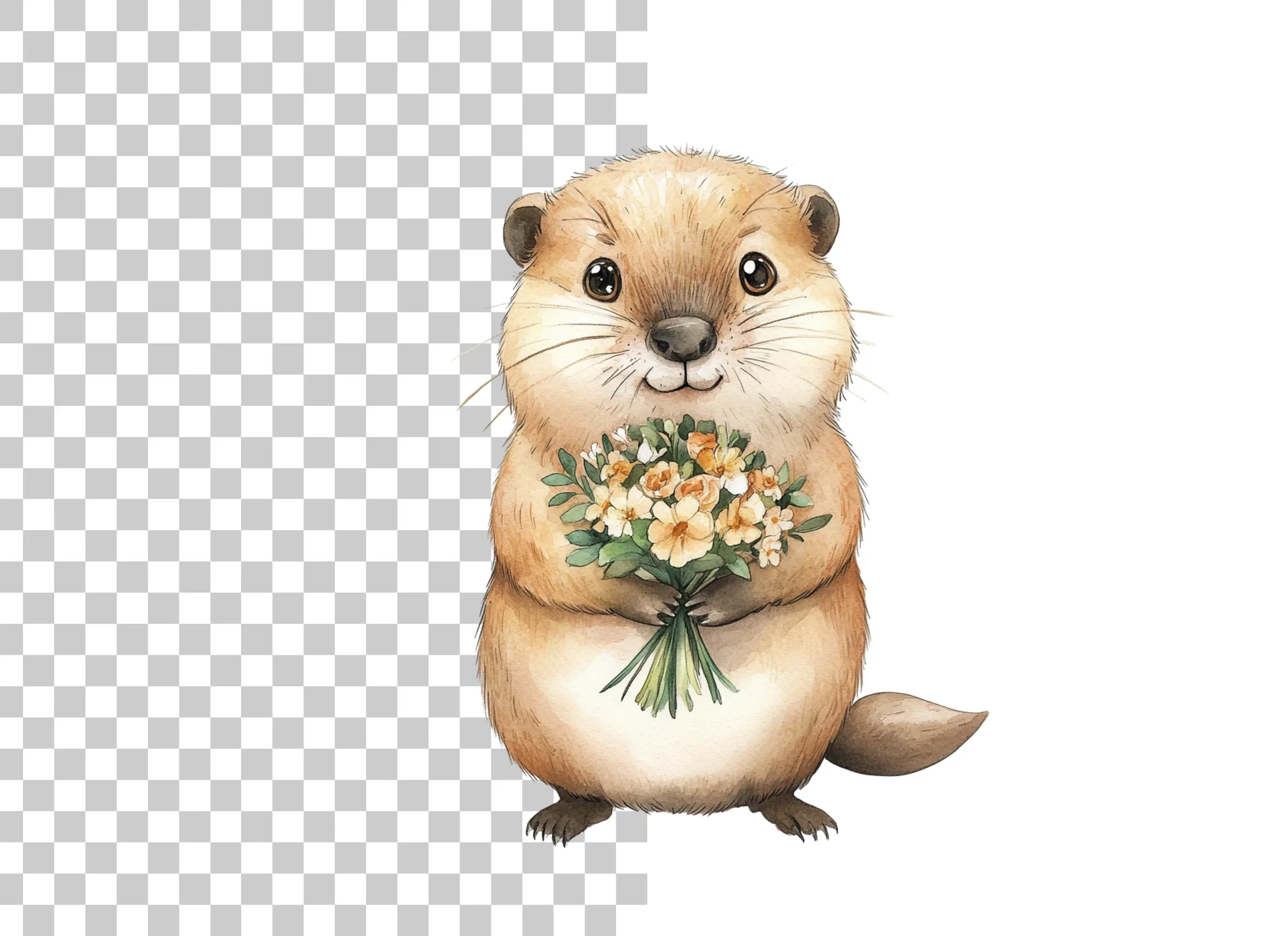 Cute Otters with Flower Bouquets Clipart Bundle - Image 6