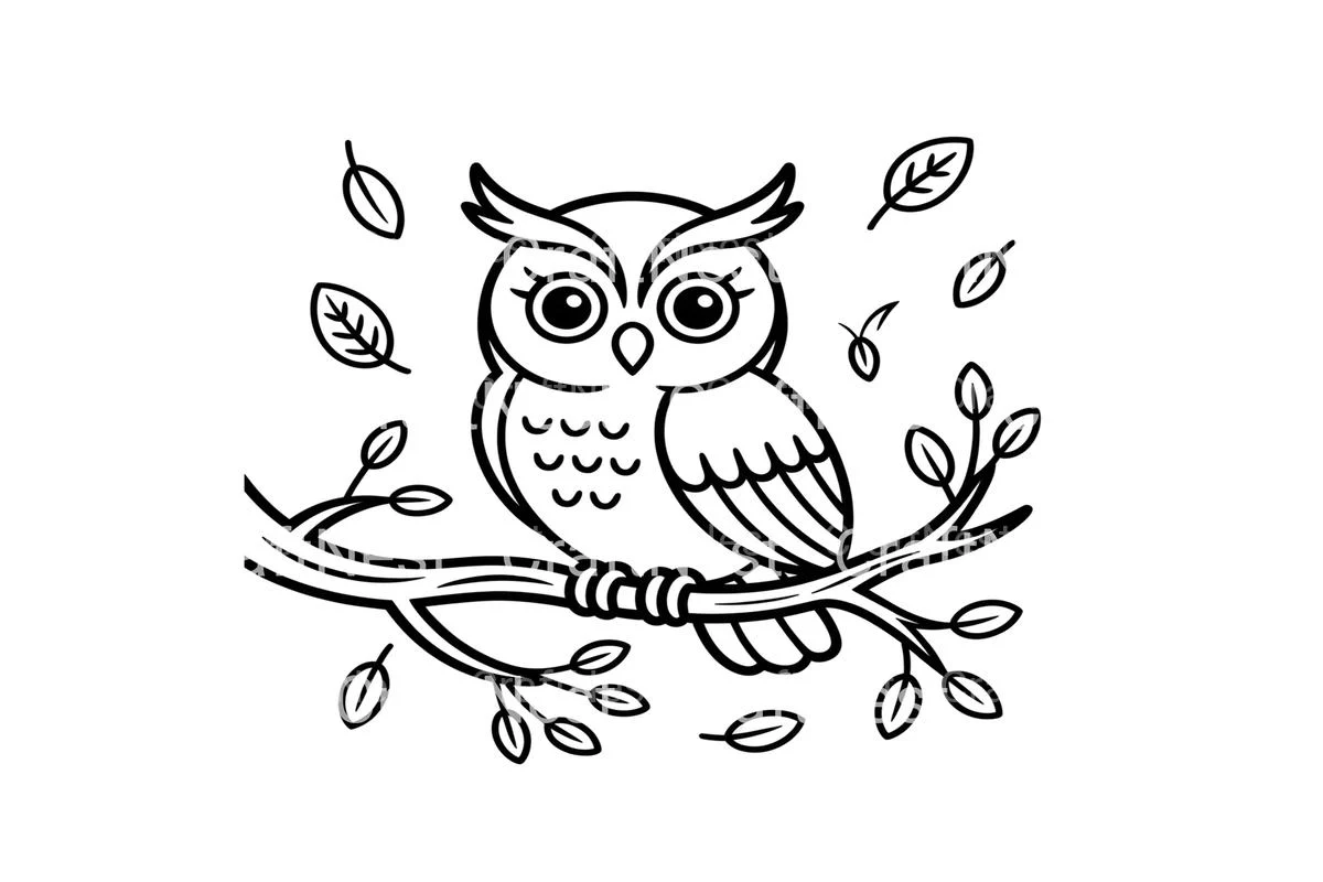 Cute Owl on Branch Coloring Books - Image 3
