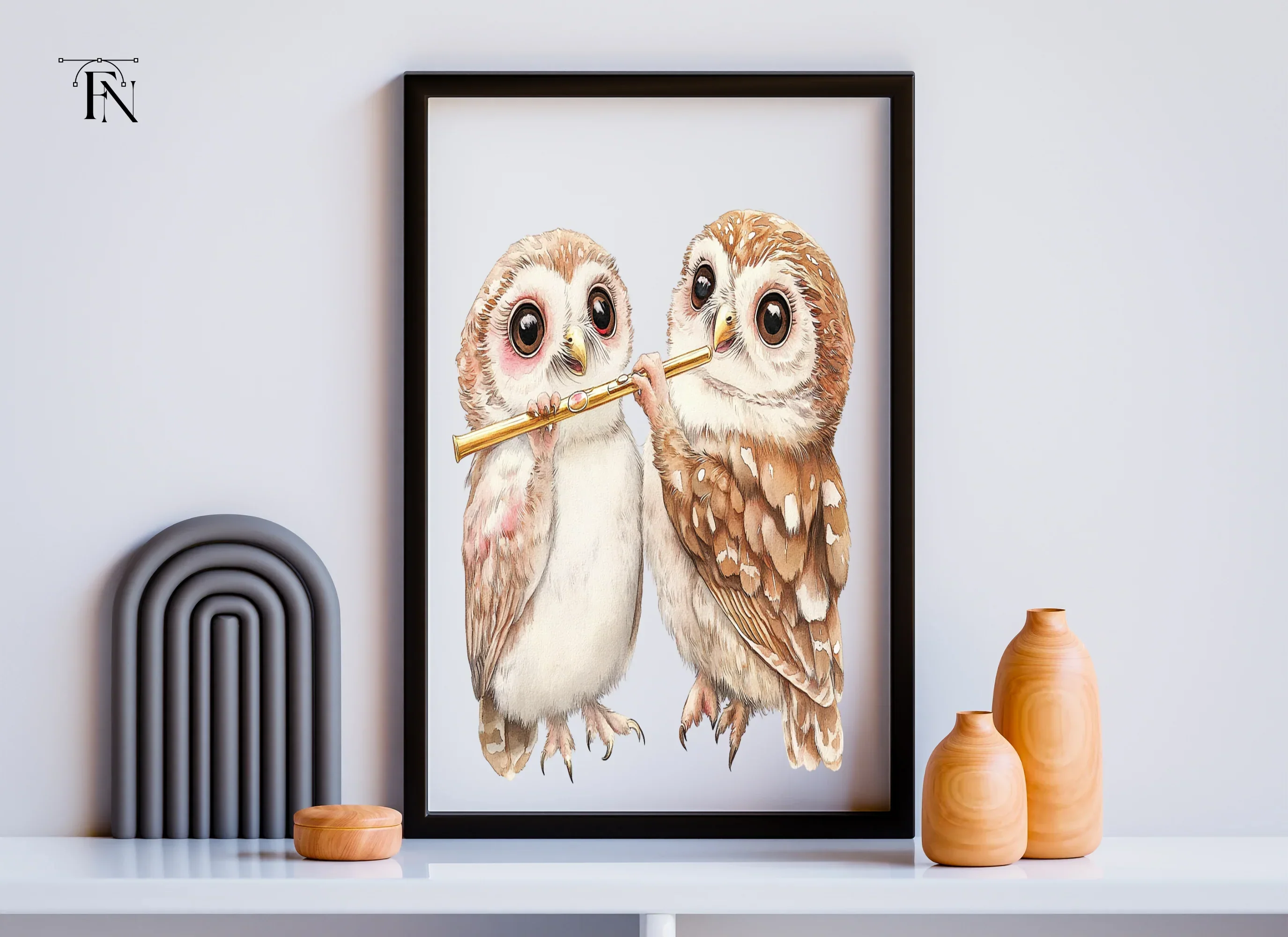 Cute Owls Playing Flute Clipart Bundle - Image 3