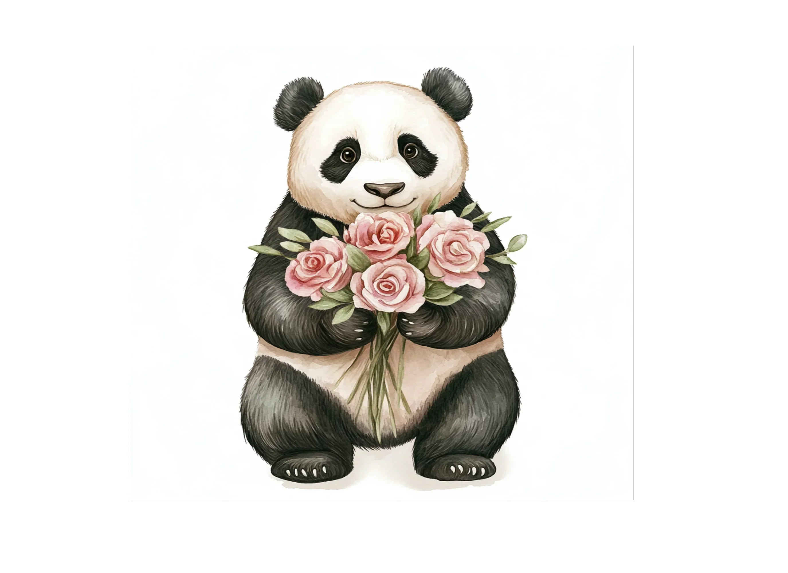 Cute Panda with Pink Roses Clipart Bundle - Image 3