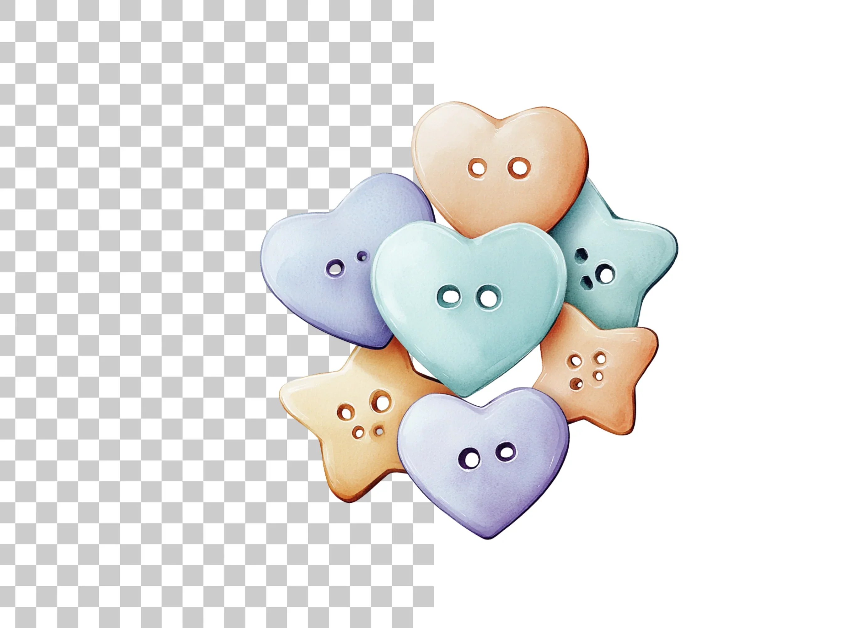 Cute Pastel Heart and Star Buttons Clipart Bundle - Image 2