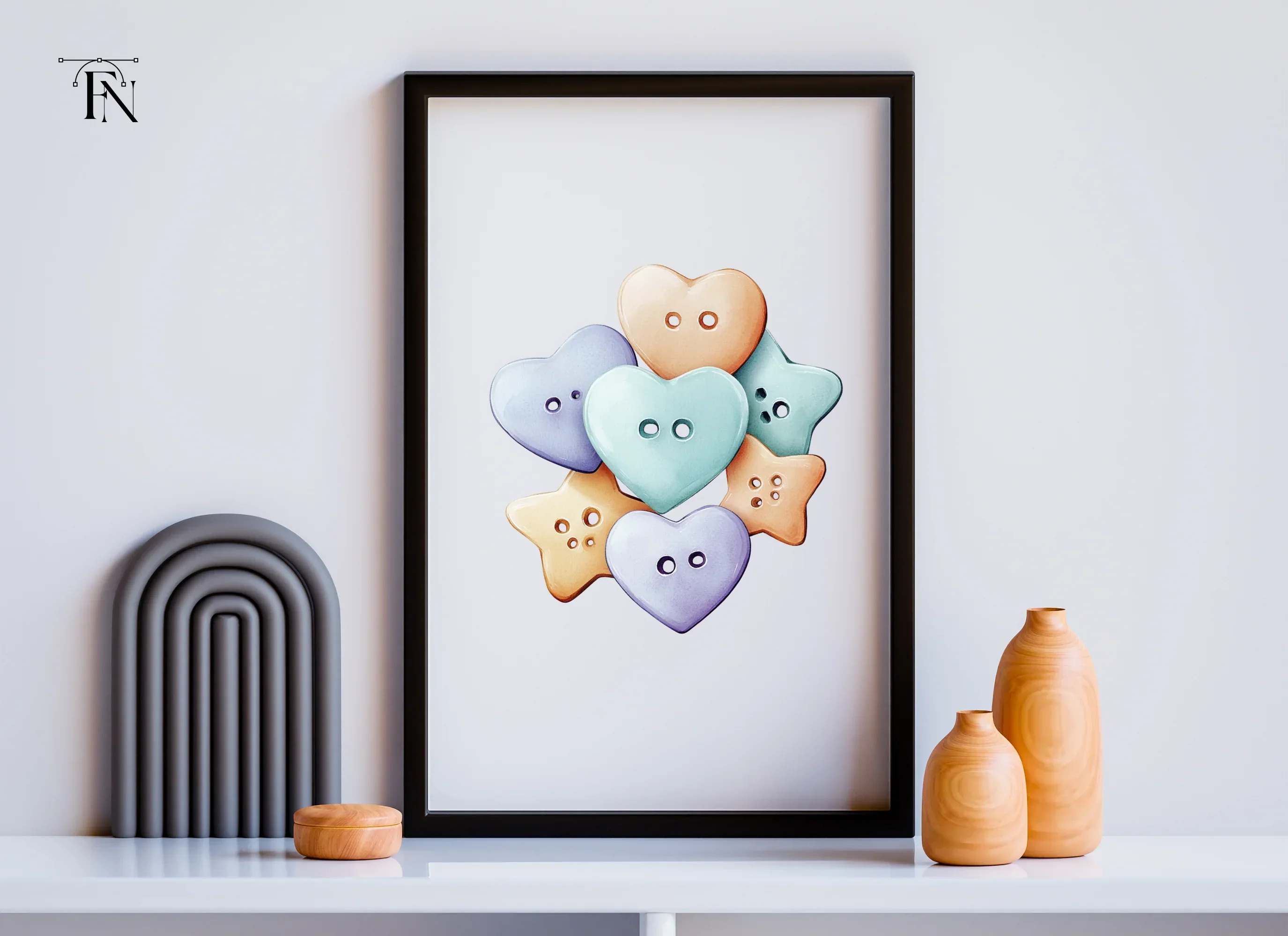 Cute Pastel Heart and Star Buttons Clipart Bundle - Image 6