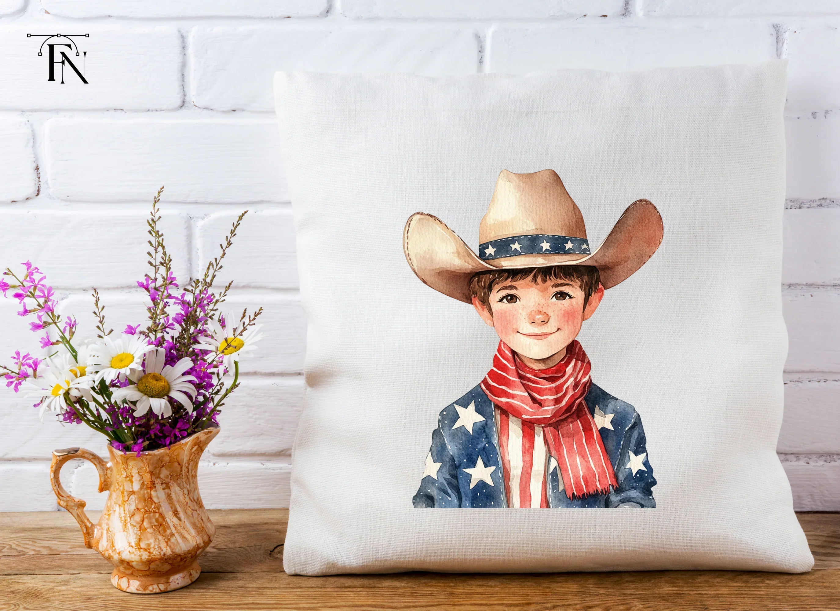 Cute Patriotic Boy Cowboy Clipart Bundle - Image 3