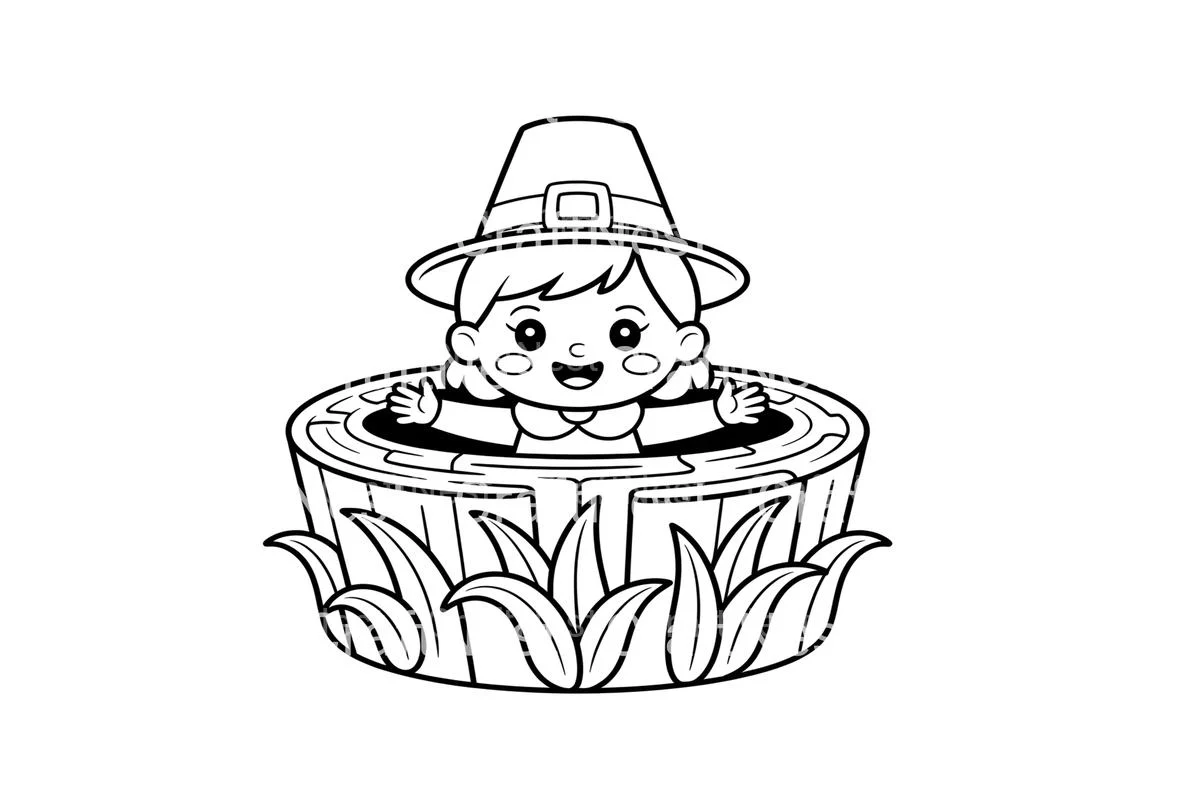 Cute Pilgrim Girl in Corn Maze Coloring Books - Image 2