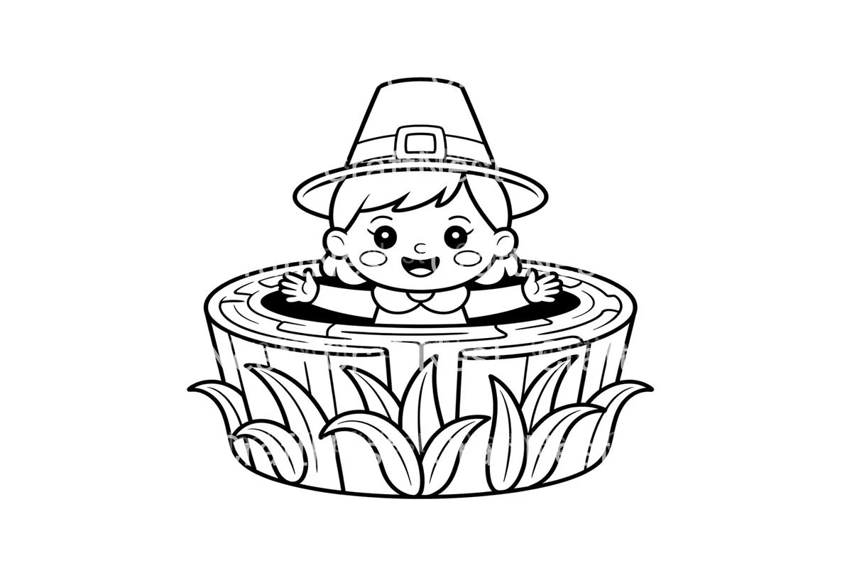 Cute Pilgrim Girl in Corn Maze Coloring Books - Image 4