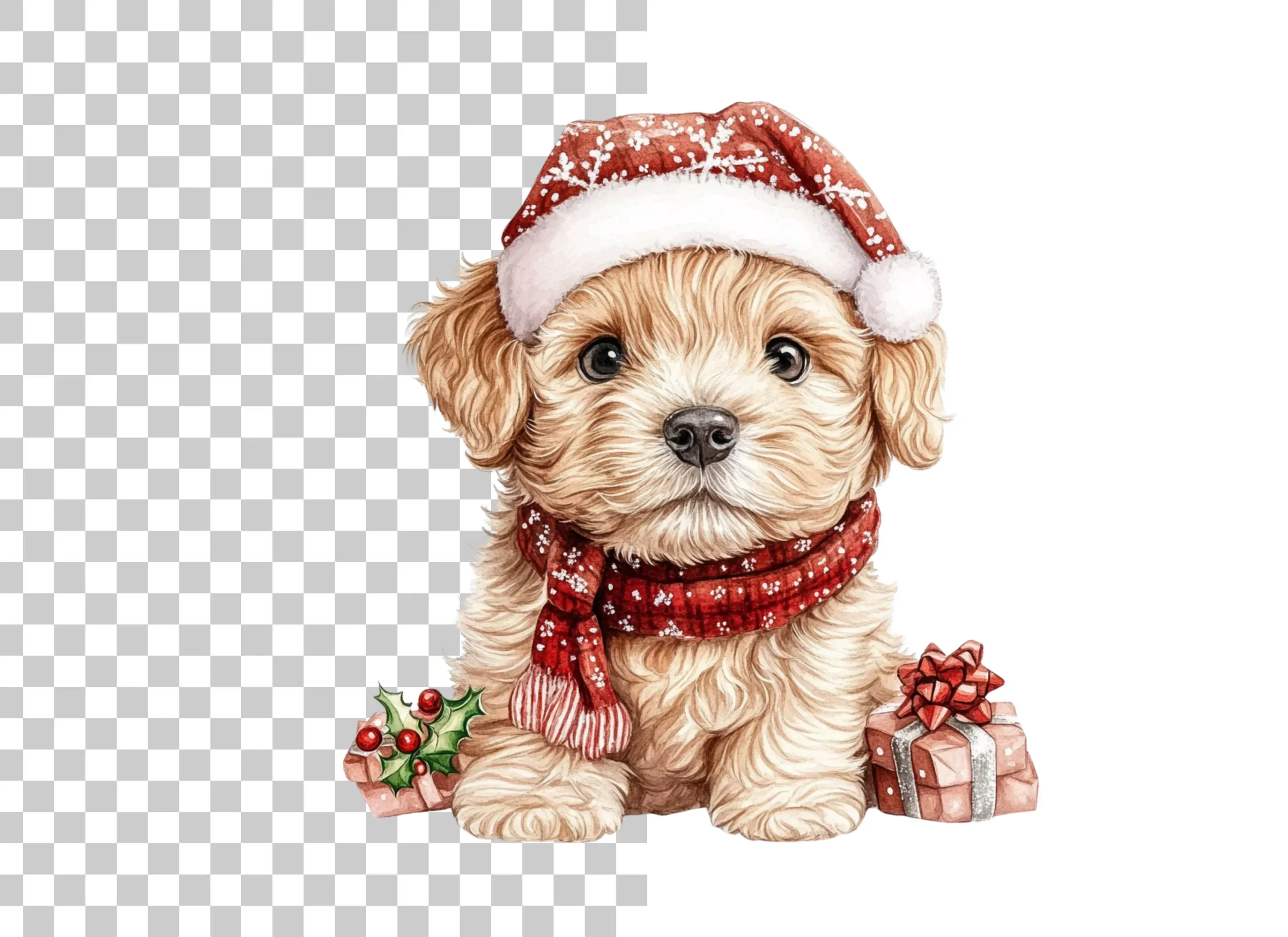 Cute Puppy in Santa Hat Clipart Bundle - Image 2