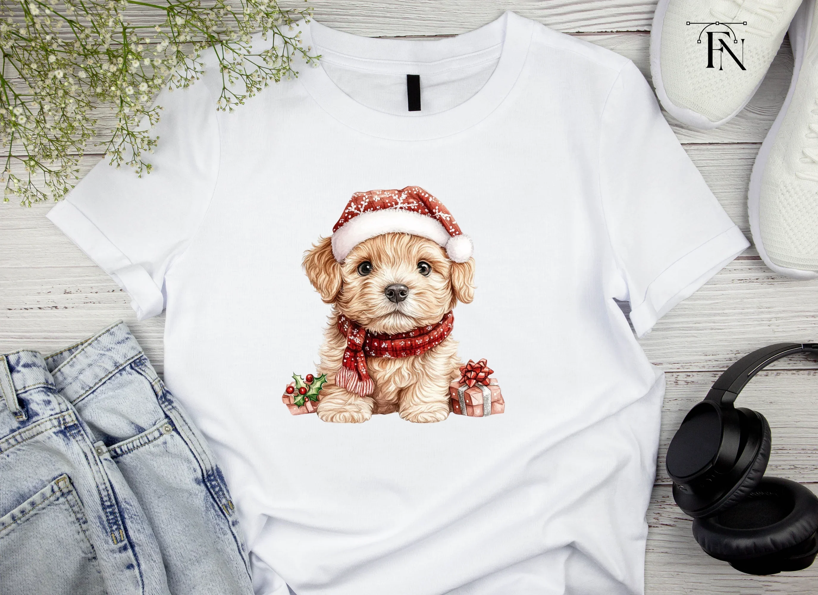 Cute Puppy in Santa Hat Clipart Bundle - Image 4