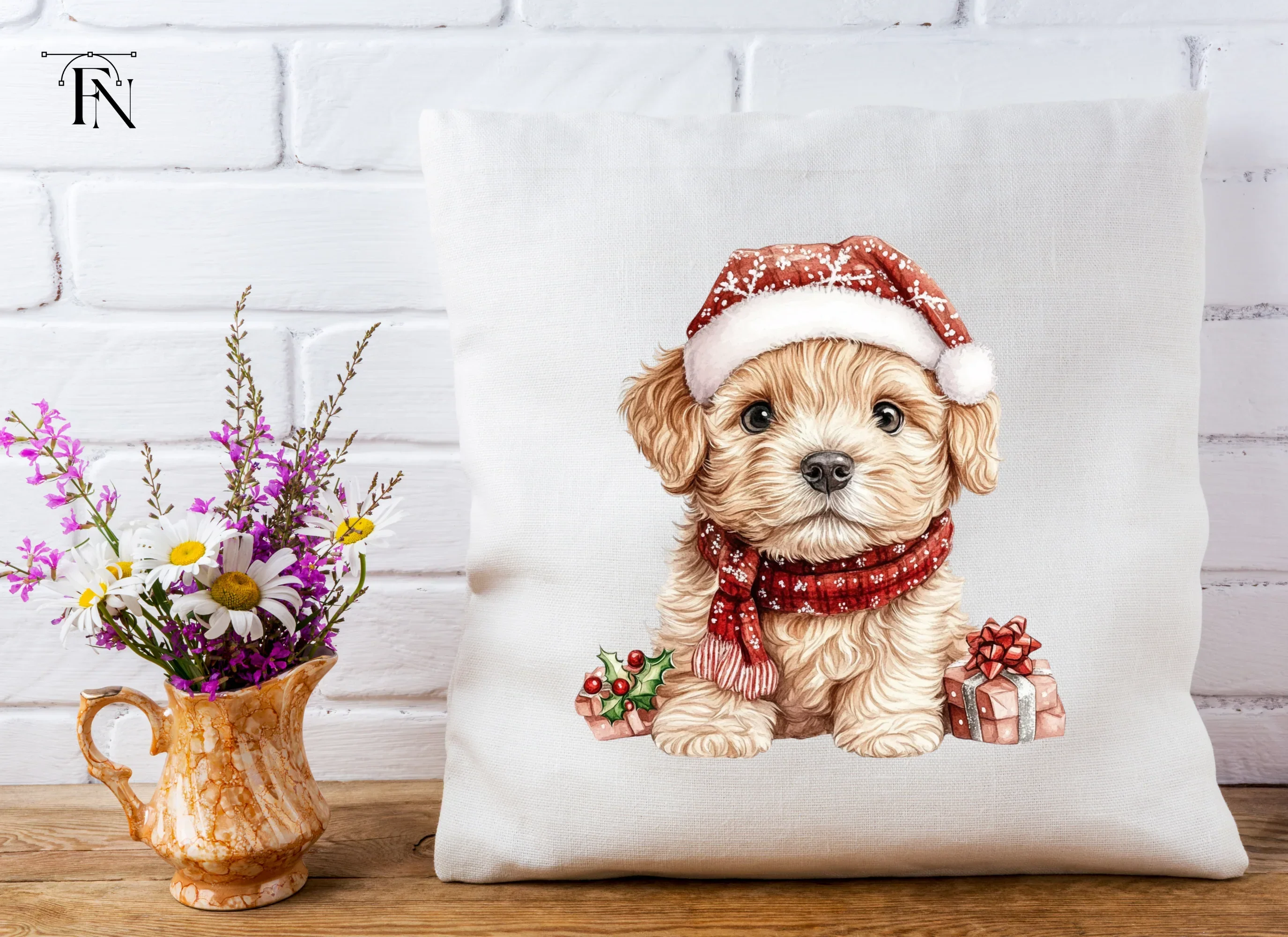 Cute Puppy in Santa Hat Clipart Bundle - Image 5