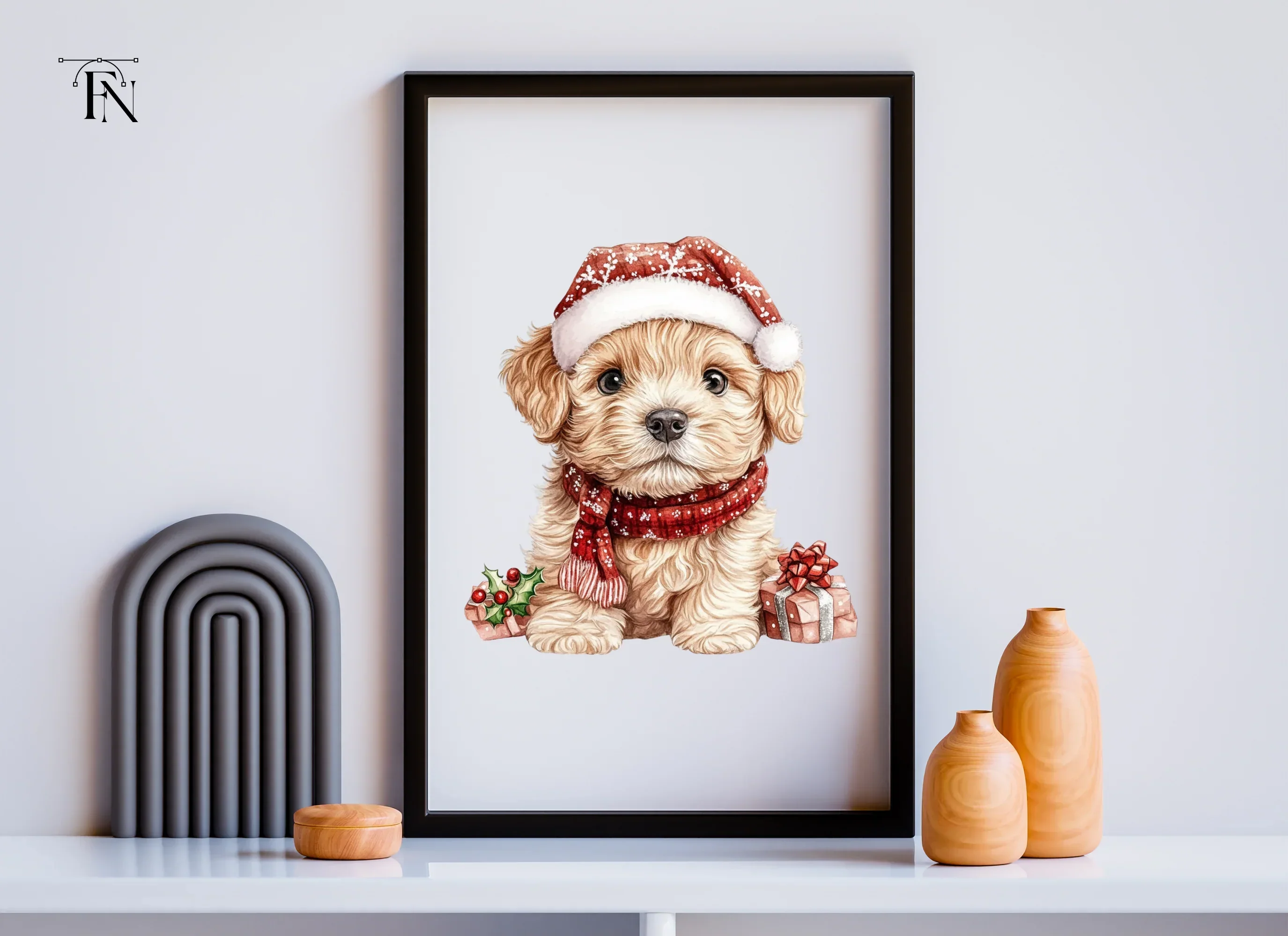 Cute Puppy in Santa Hat Clipart Bundle - Image 6