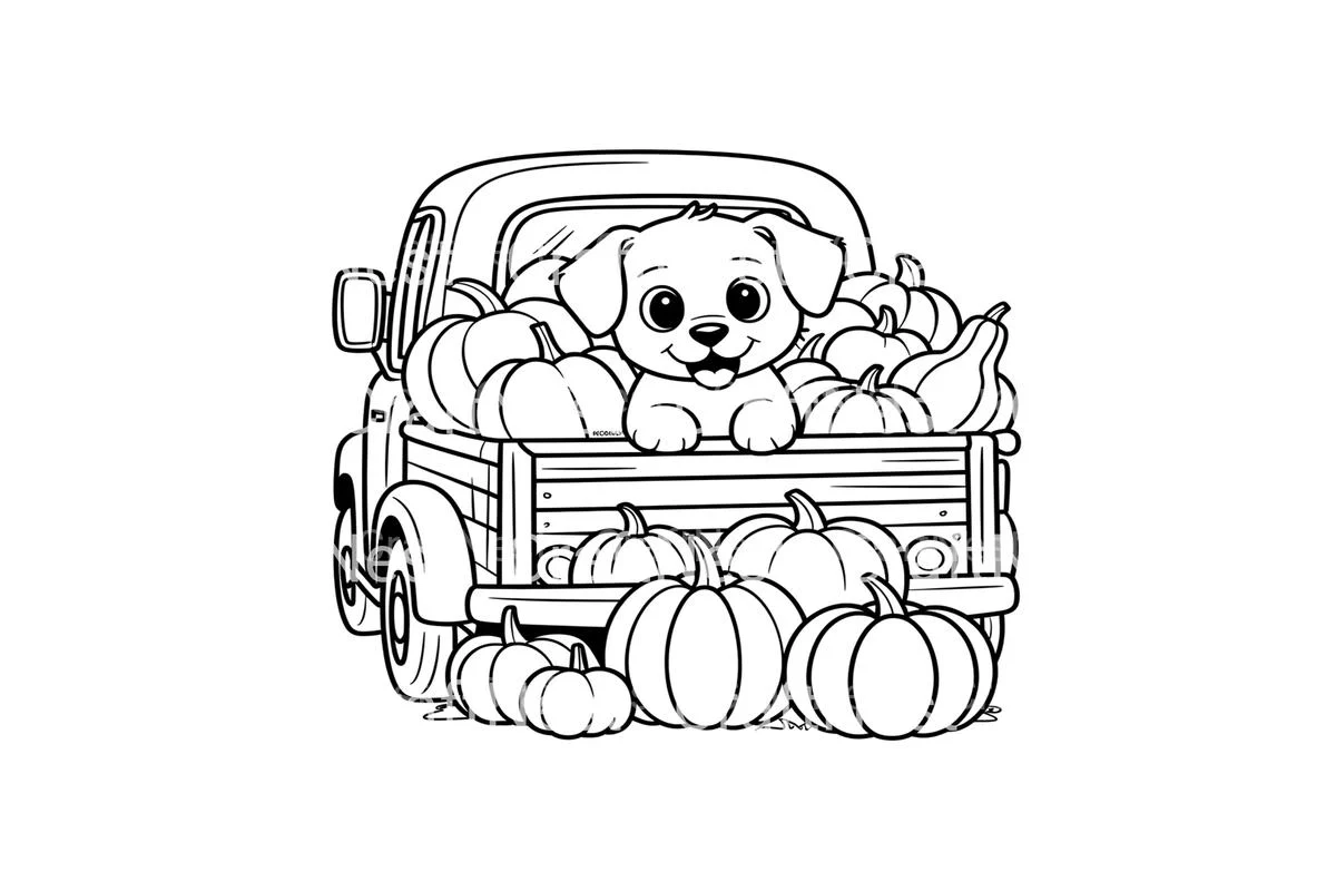 Cute Puppy Pumpkin Patch Truck Coloring Books - Image 3