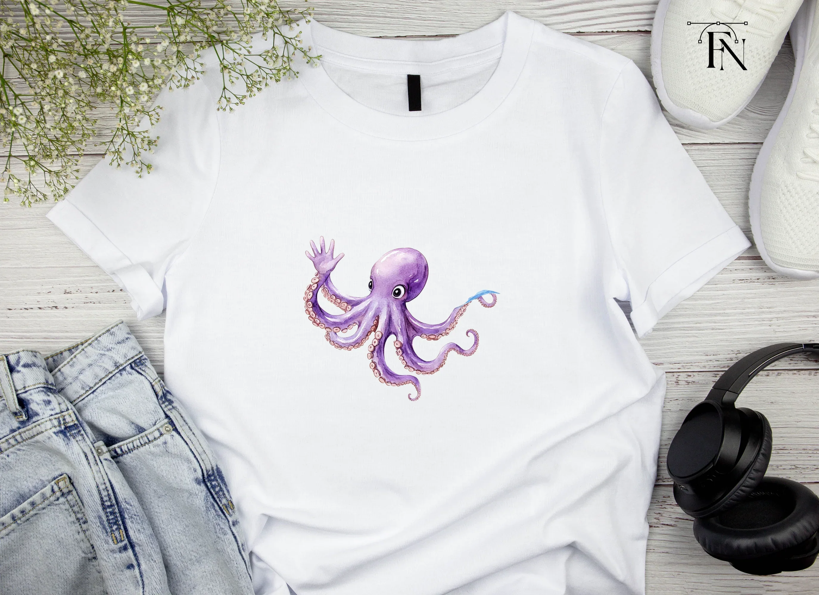 Cute Purple Octopus Waving Clipart Bundle - Image 3