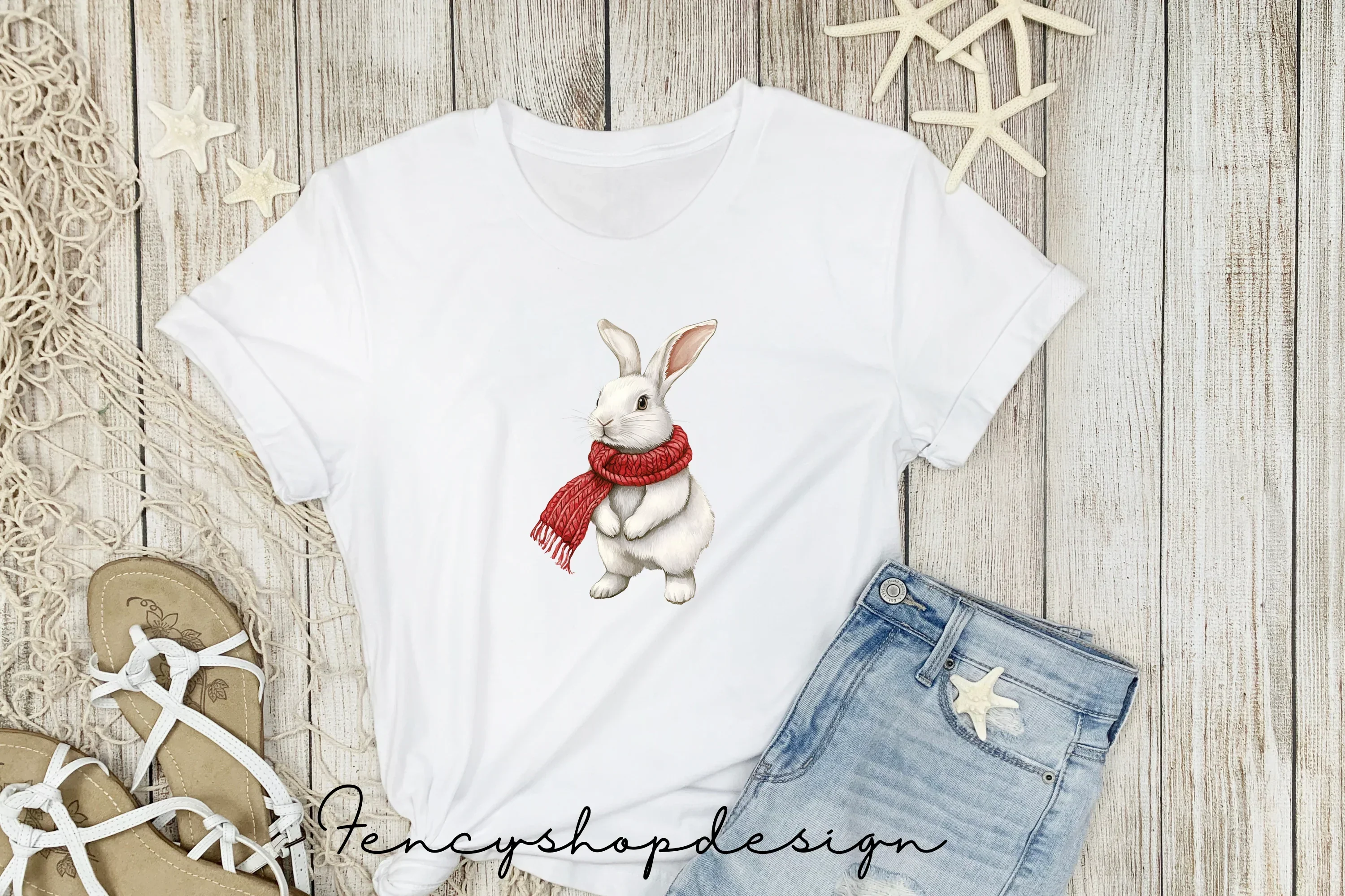 Cute Rabbits with Scarves Clipart Bundle - Image 5