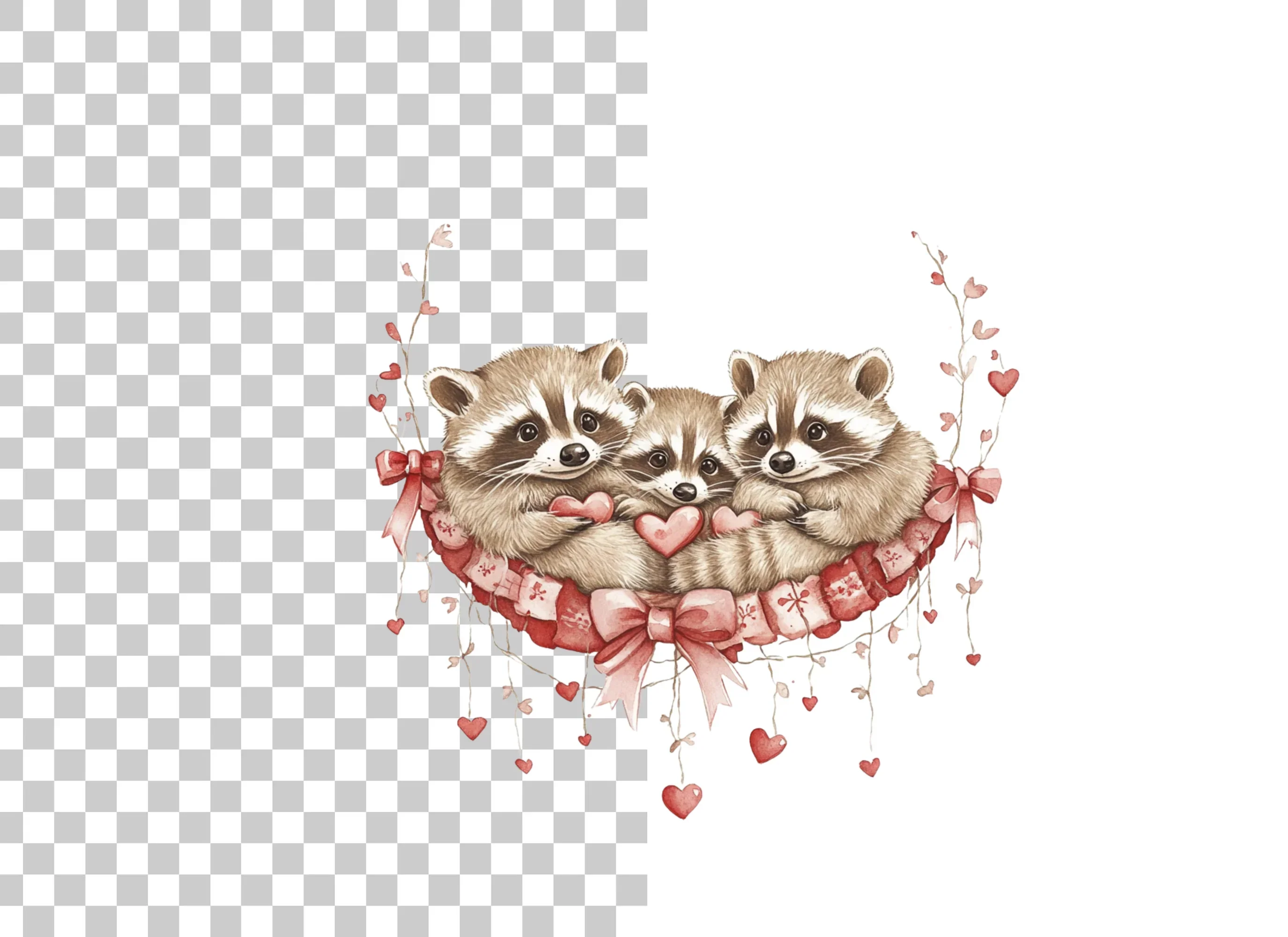 Cute Raccoon Family Valentine Clipart Bundle - Image 2