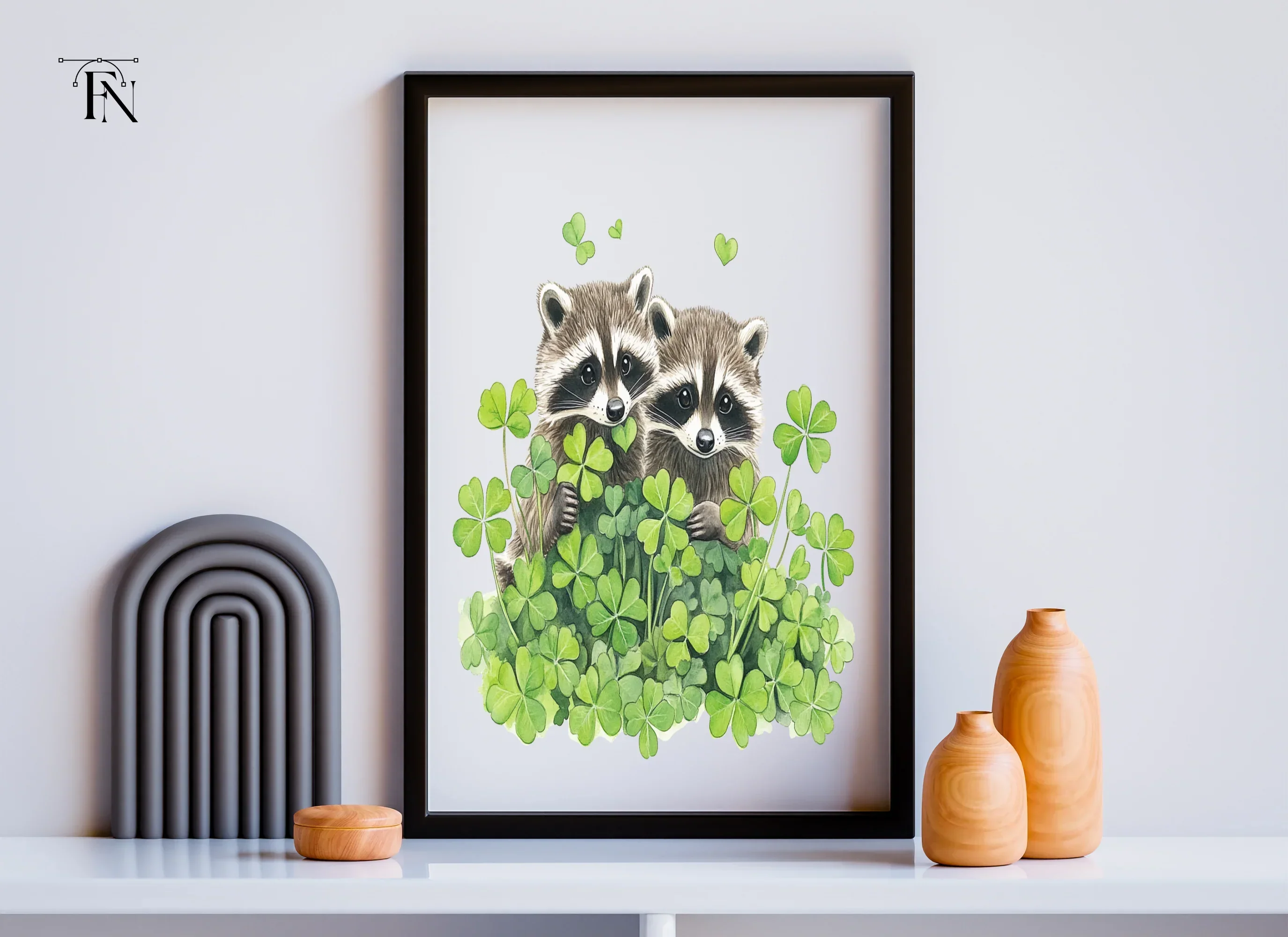 Cute Raccoons in Lucky Clover Clipart Bundle - Image 6