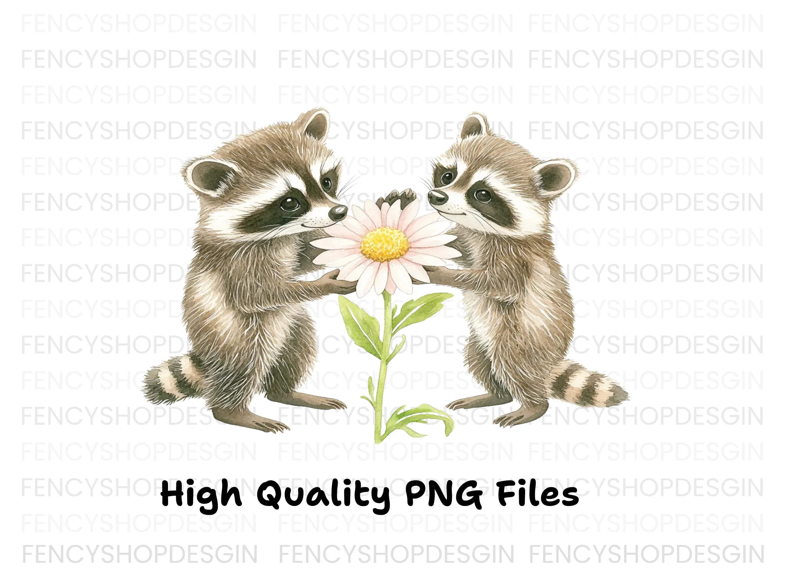 Cute Raccoons with Daisy Clipart Bundle - Image 3