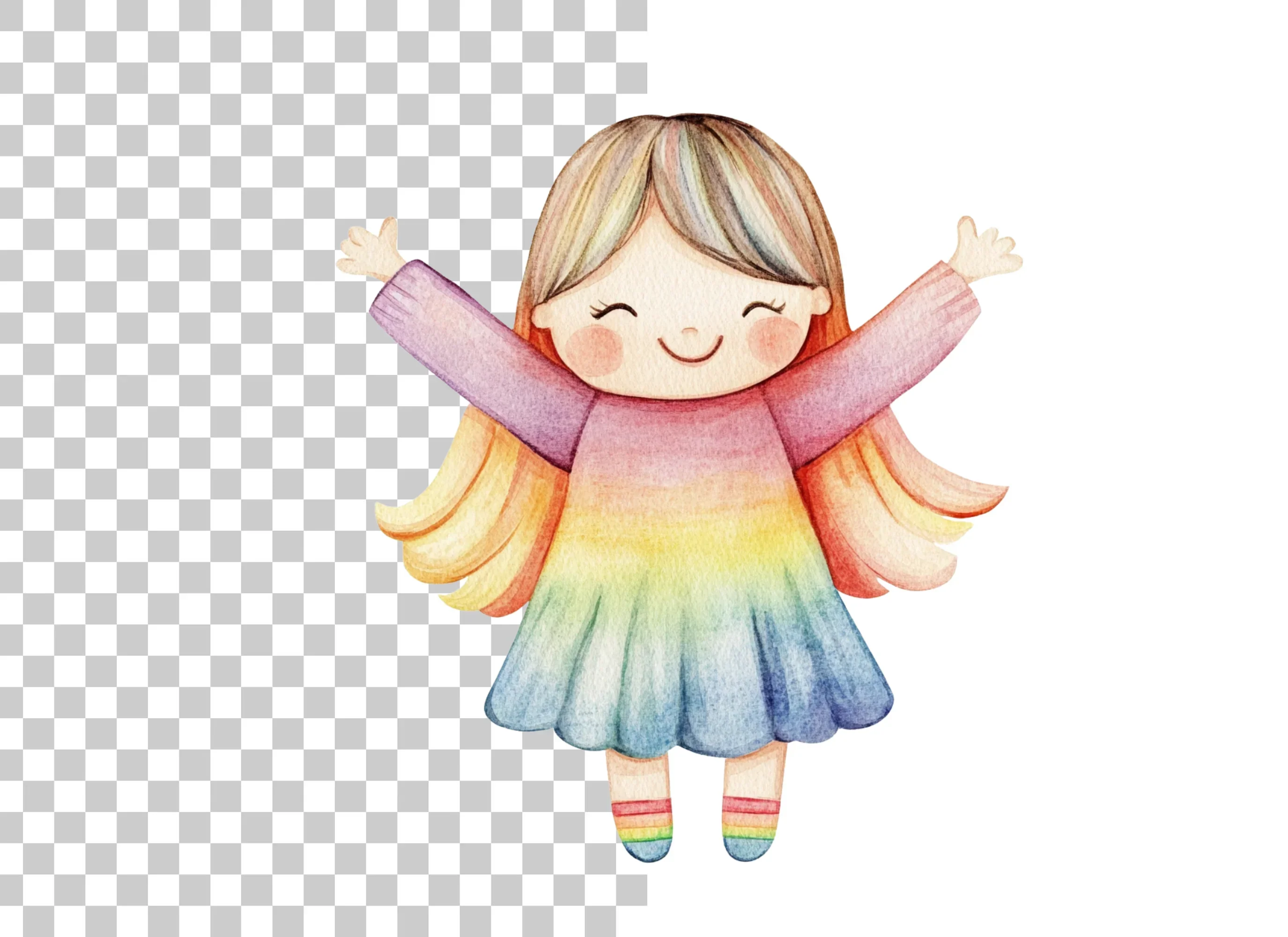Cute Rainbow Angel Girl Clipart Bundle - Image 3
