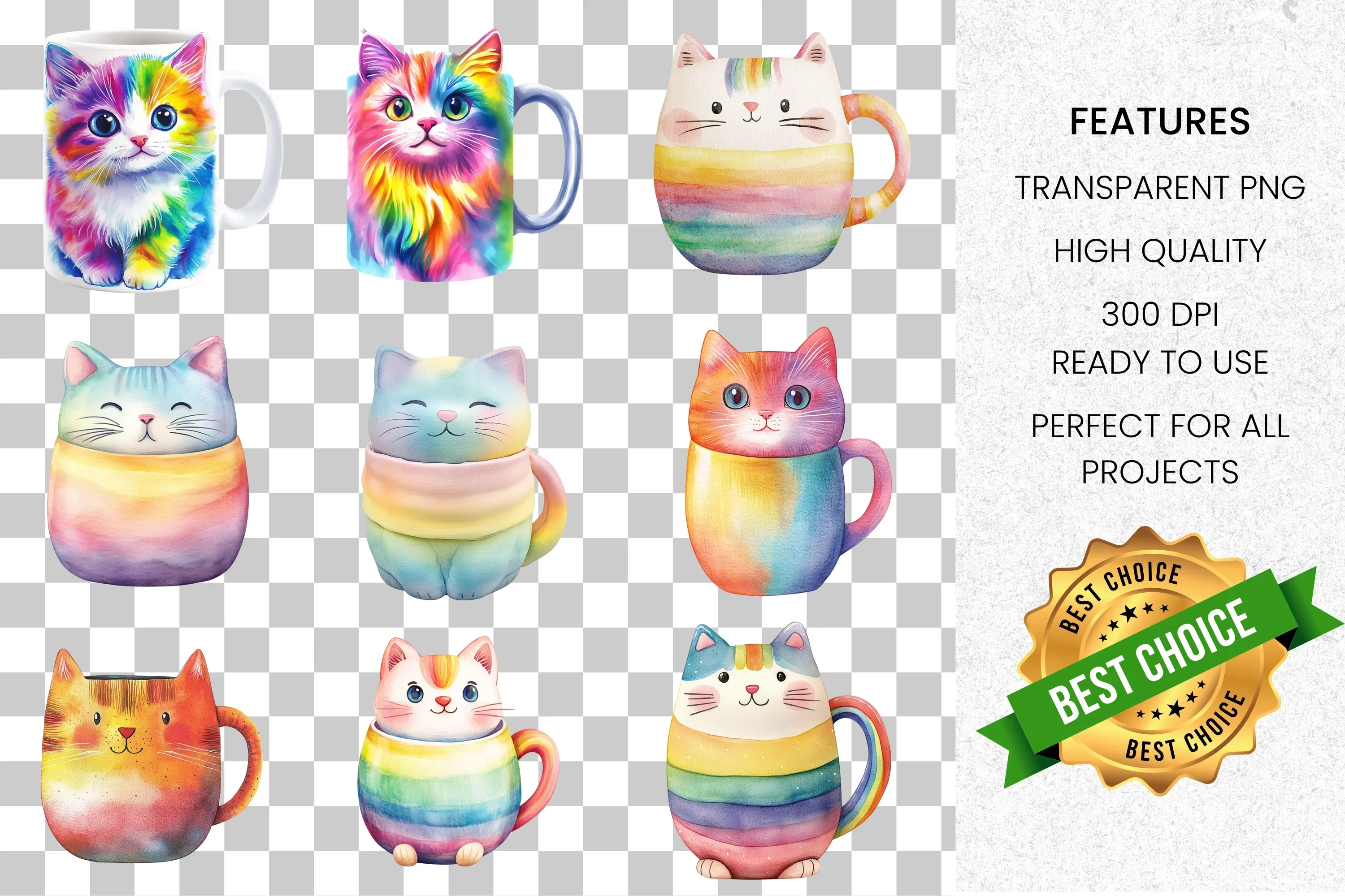 Cute Rainbow Cat Clipart Bundle - Image 2