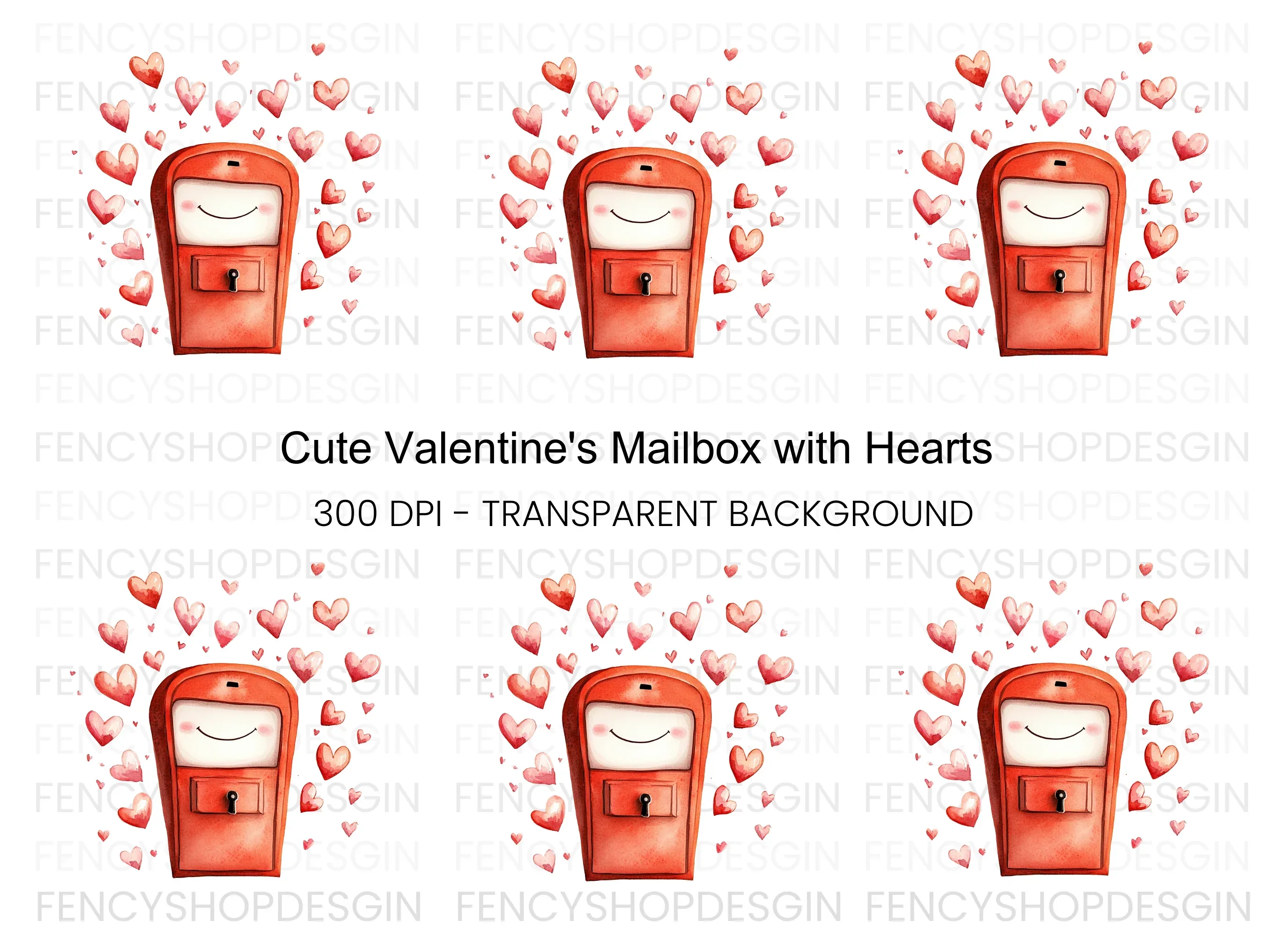 Cute Red Mailbox with Floating Hearts Clipart Bundle - Image 2