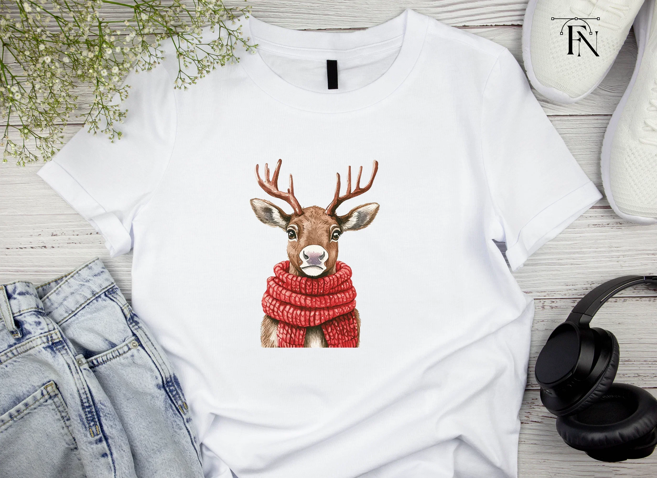 Cute Reindeer with Red Scarf Clipart Bundle - Image 4
