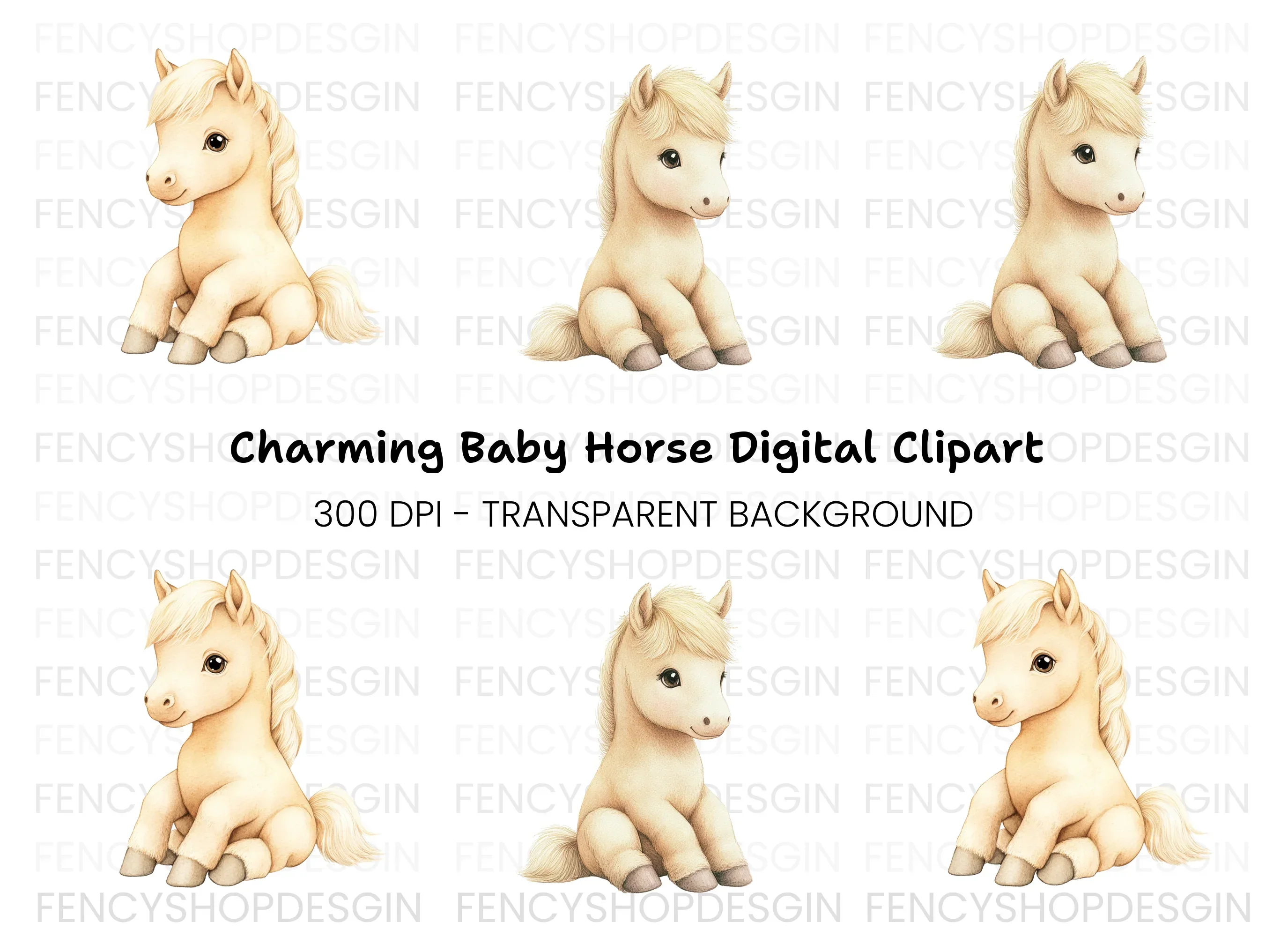 Cute Sitting Palomino Foals Clipart Bundle