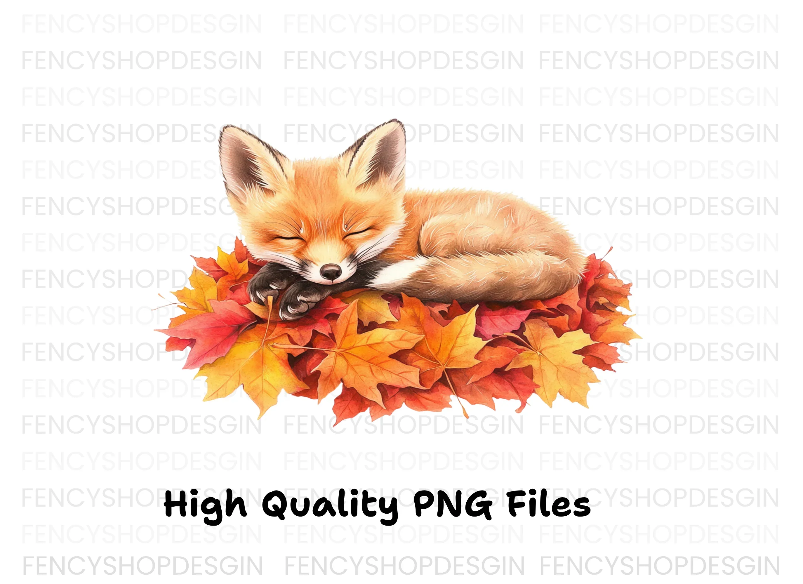 Cute Sleeping Fox on Autumn Leaves Clipart Bundle - Image 3