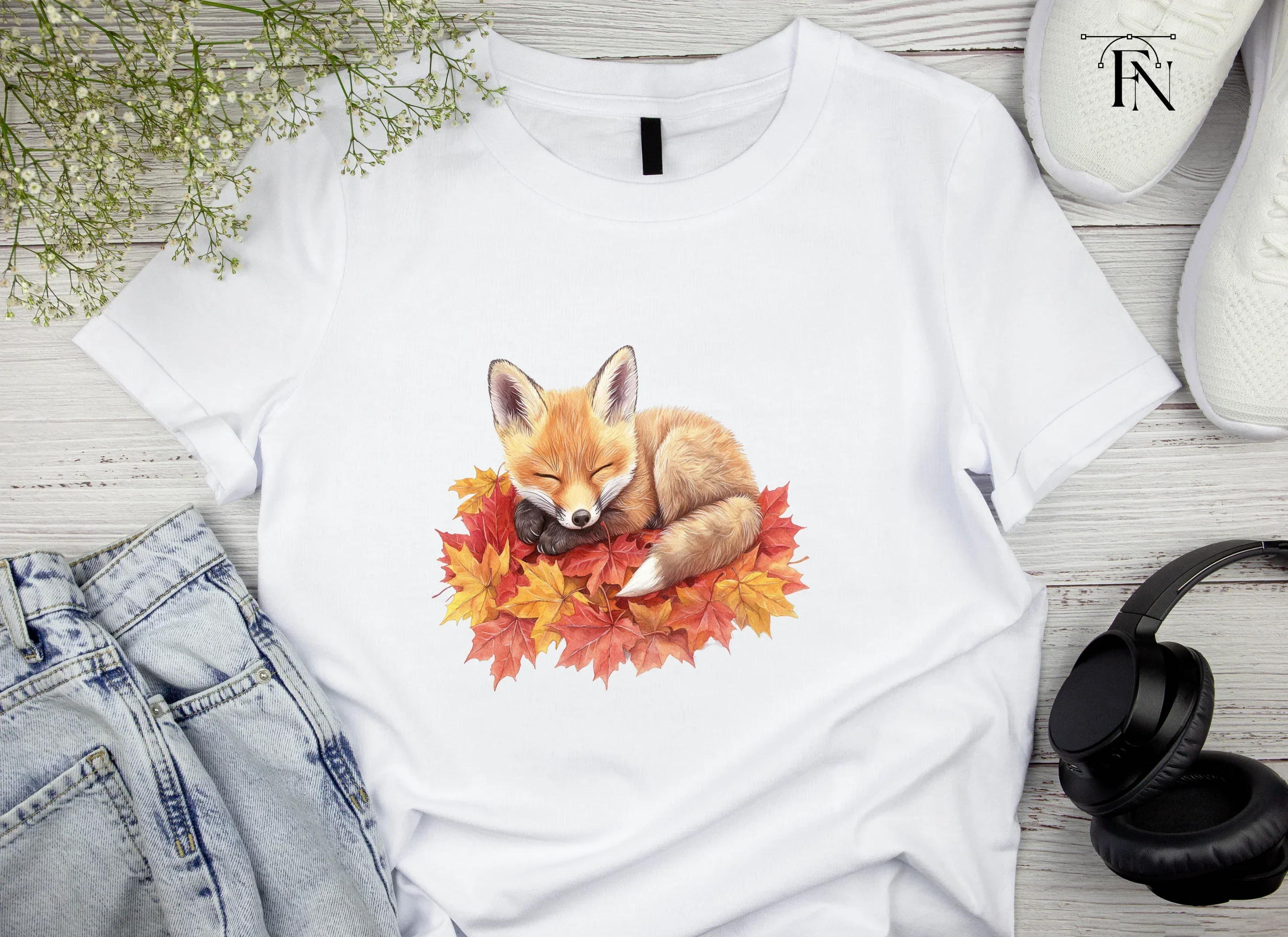 Cute Sleeping Fox on Autumn Leaves Clipart Bundle - Image 4