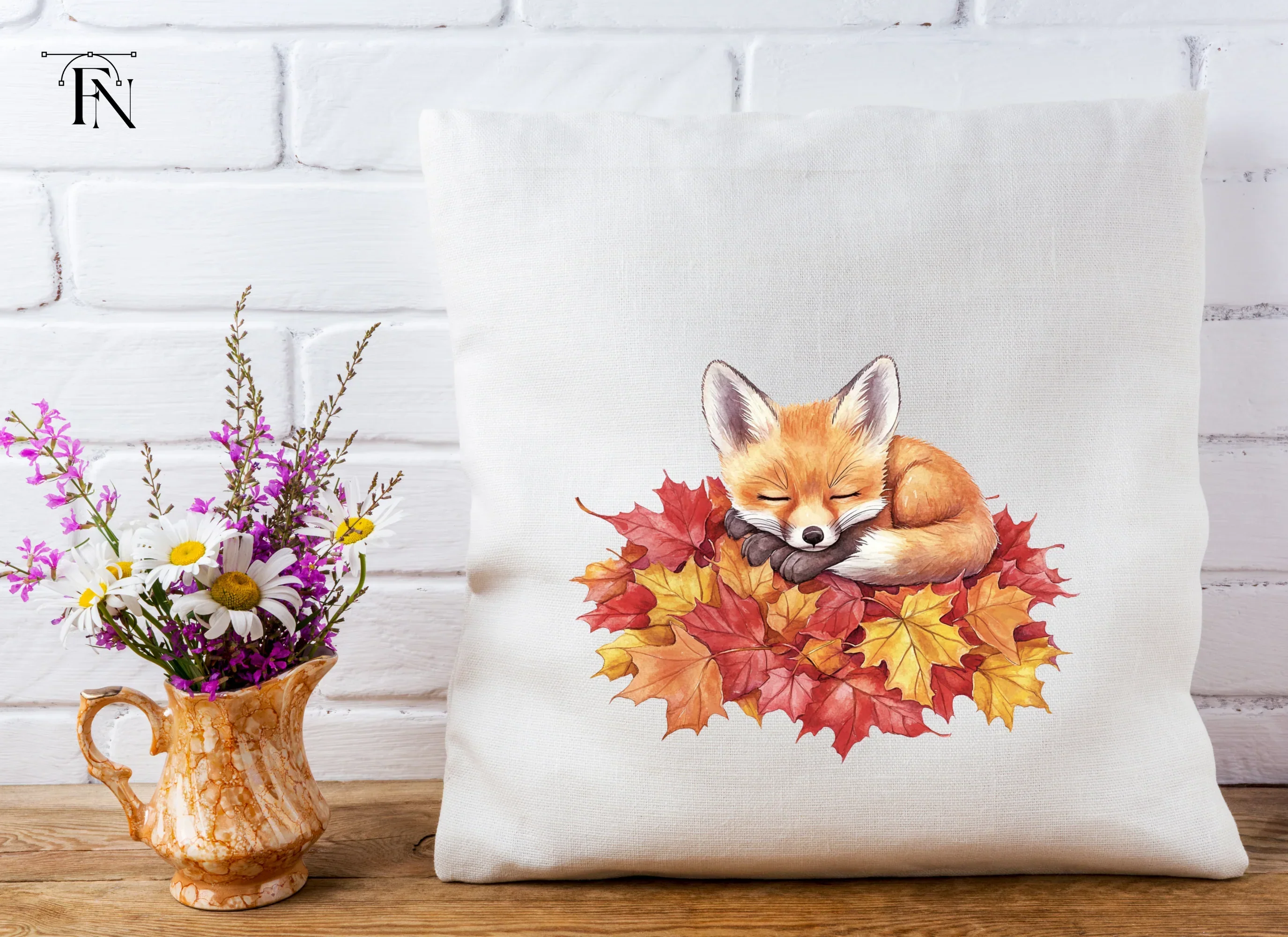 Cute Sleeping Fox on Autumn Leaves Clipart Bundle - Image 5