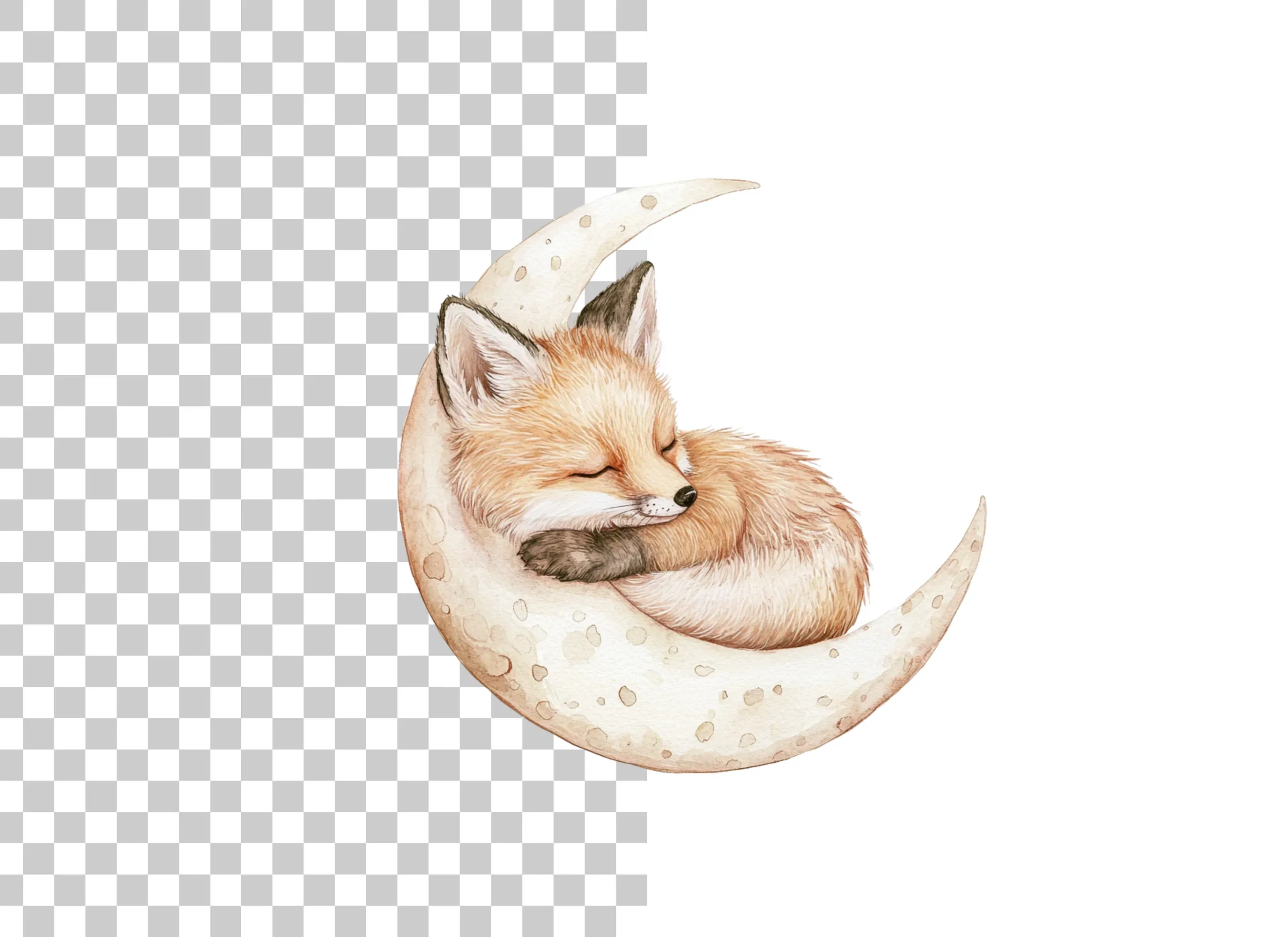 Cute Sleeping Fox on Moon Clipart Bundle - Image 2
