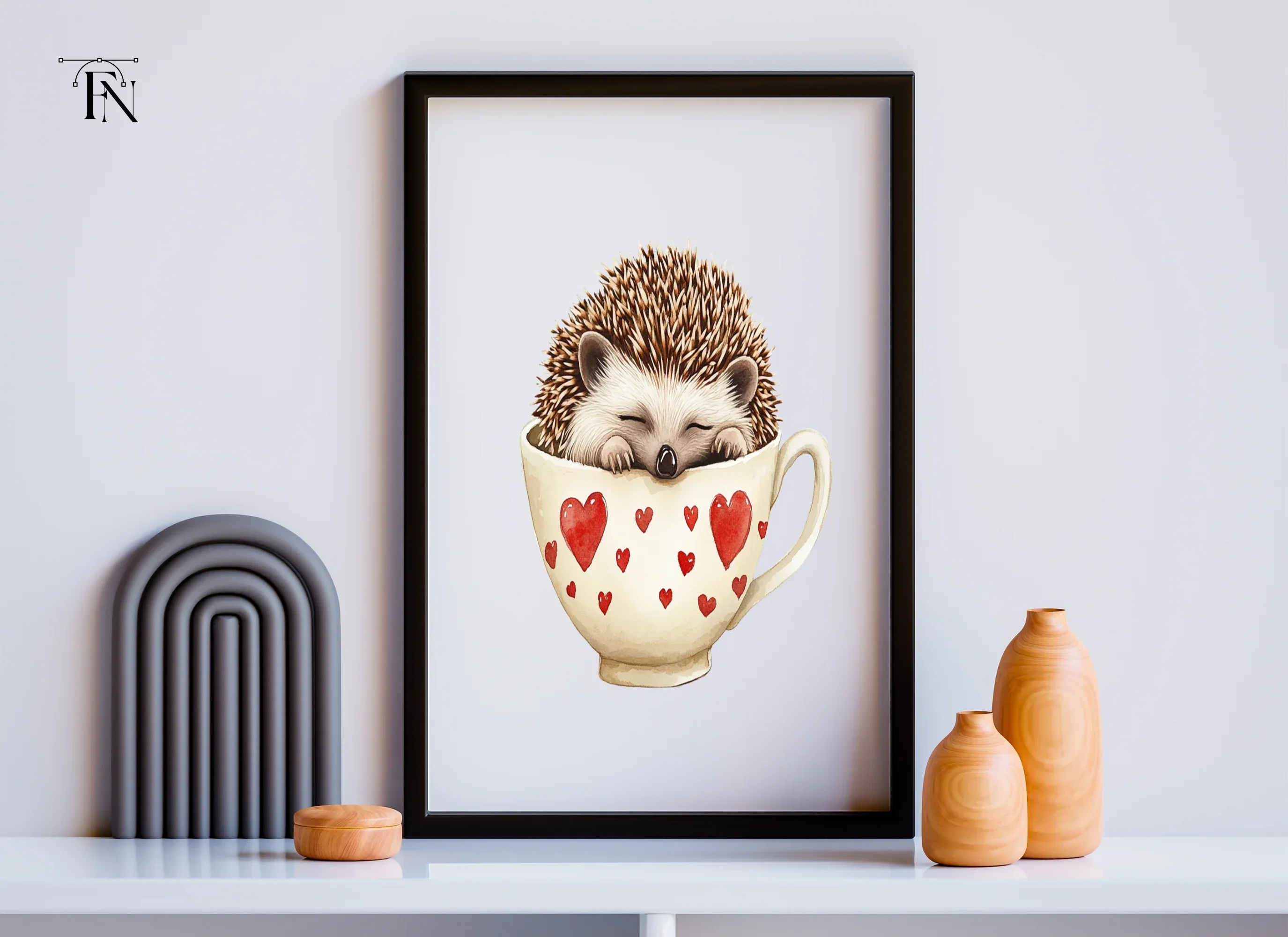 Cute Sleeping Hedgehogs in Heart Cups Clipart Bundle - Image 6