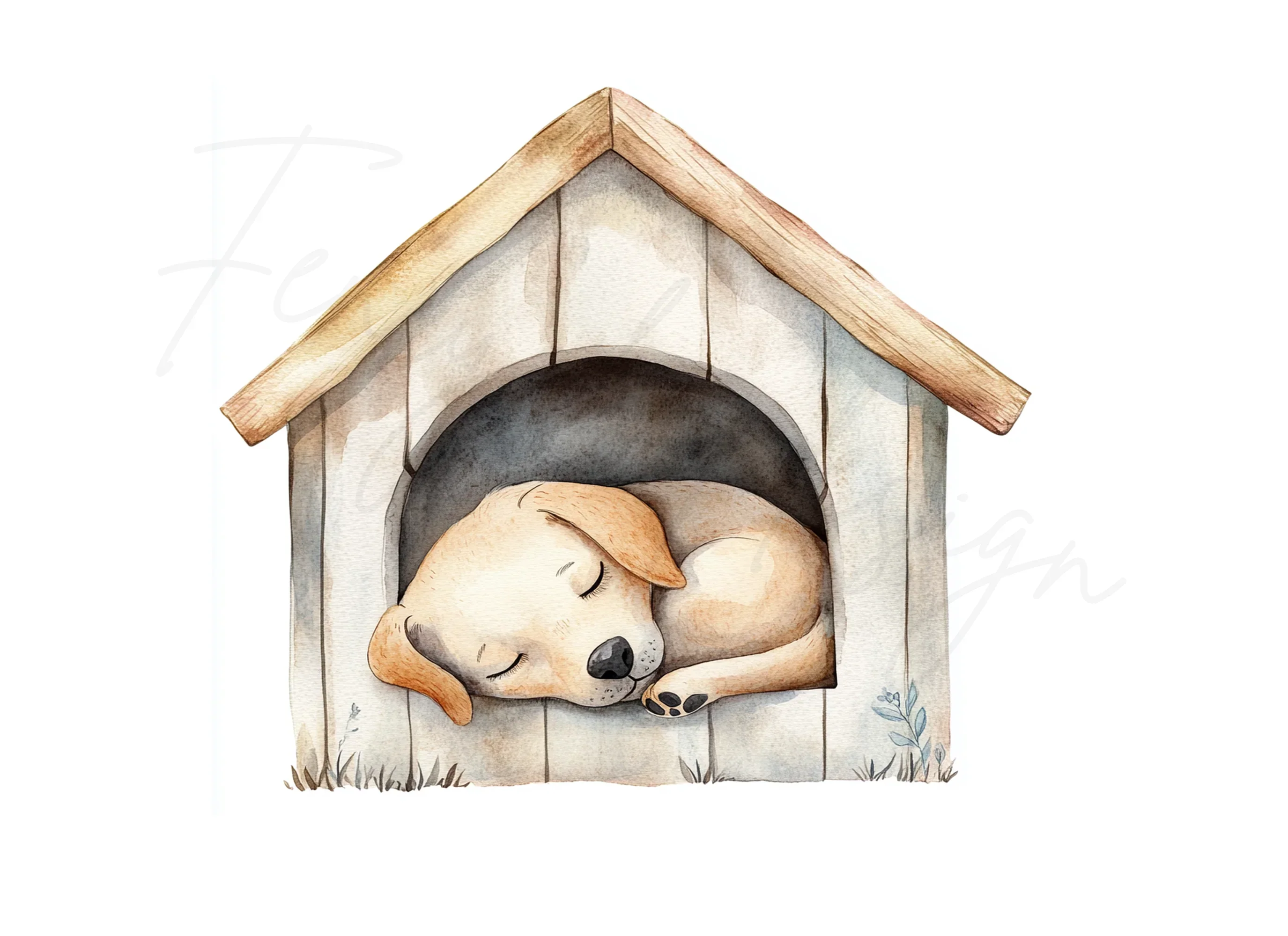 Cute Sleeping Puppies in Dog Houses Clipart Bundle - Image 3
