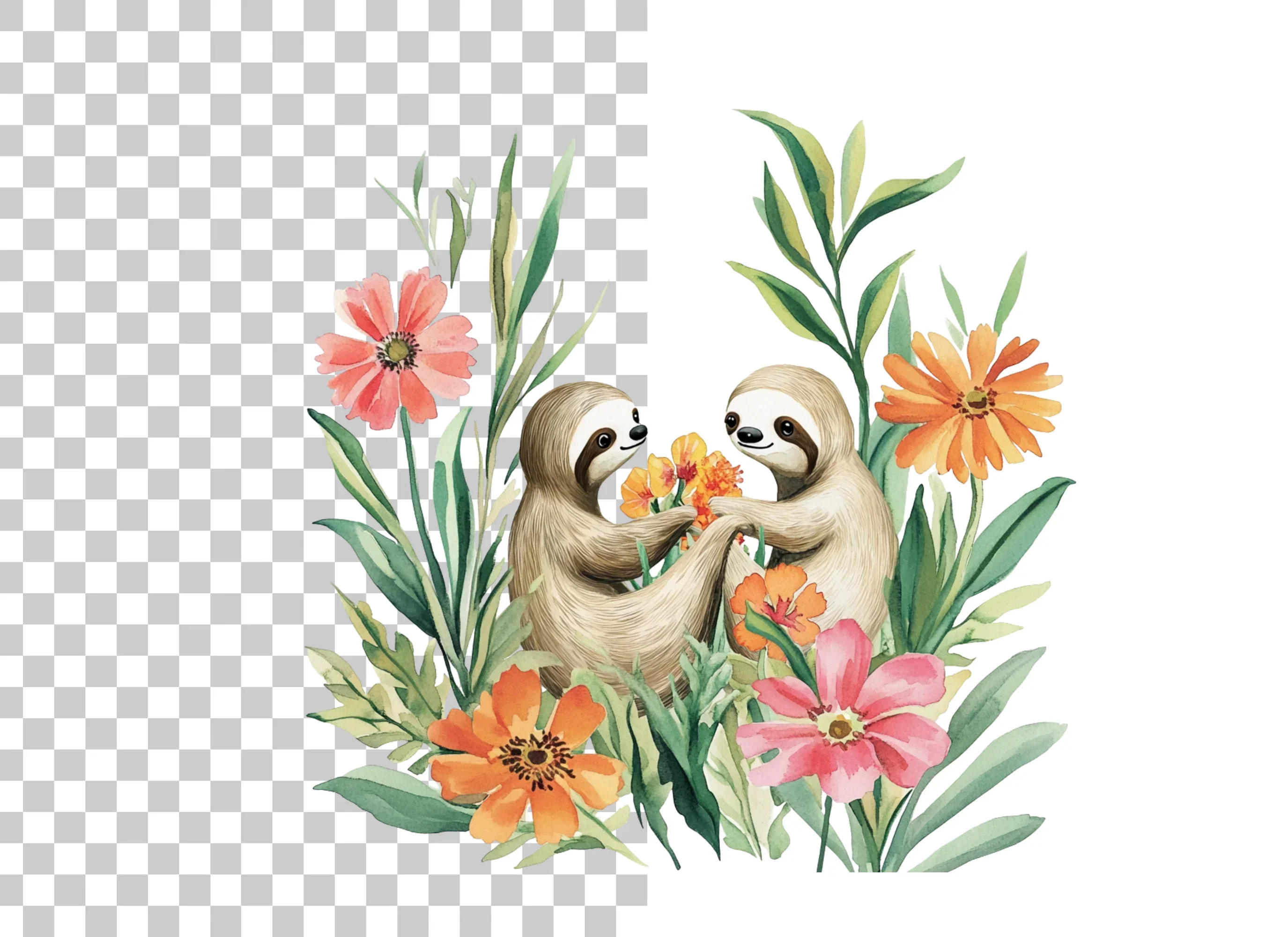 Cute Sloth Couple Clipart Bundle - Image 3
