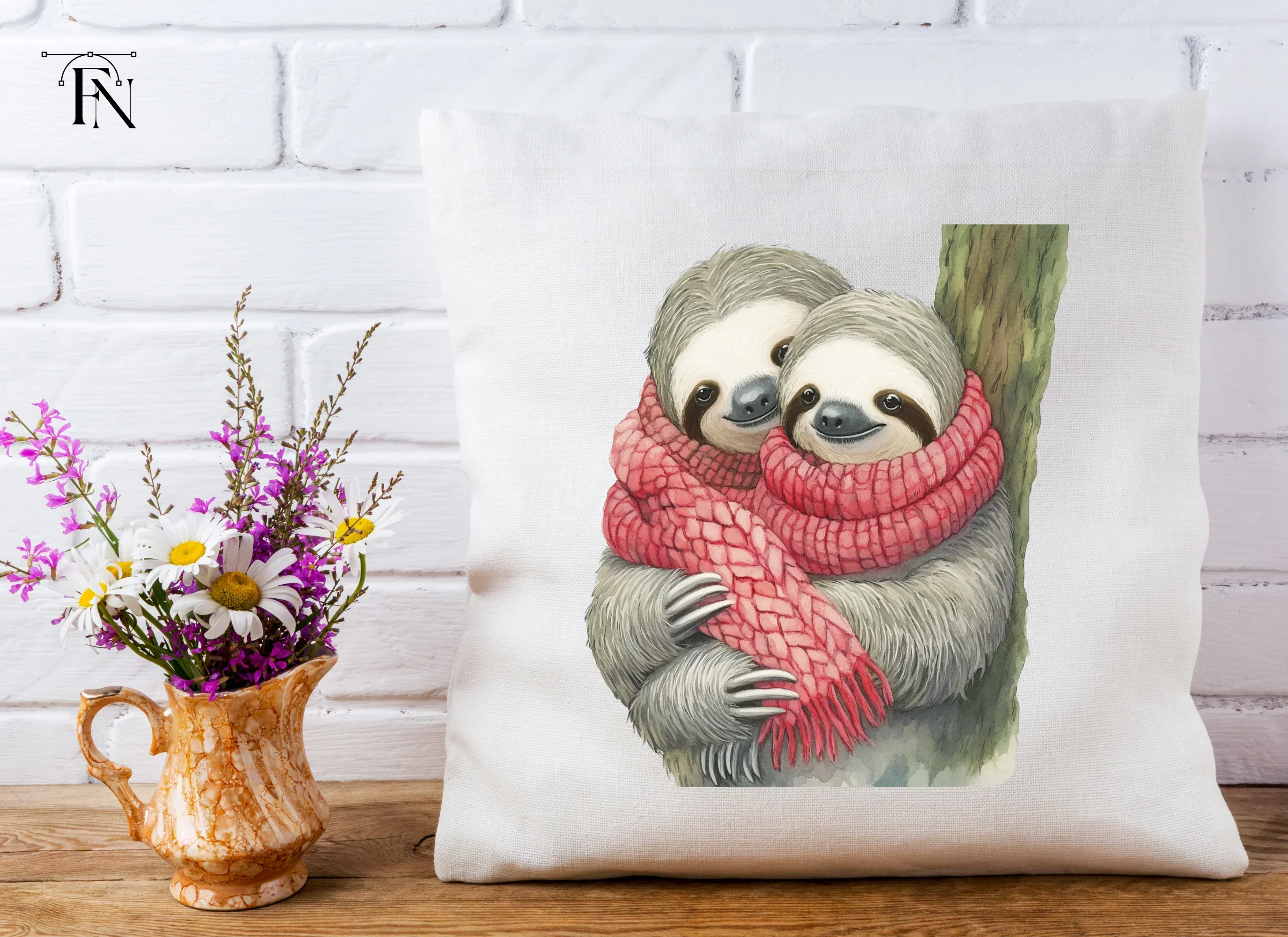 Cute Sloth Couple in Winter Scarves Clipart Bundle - Image 5