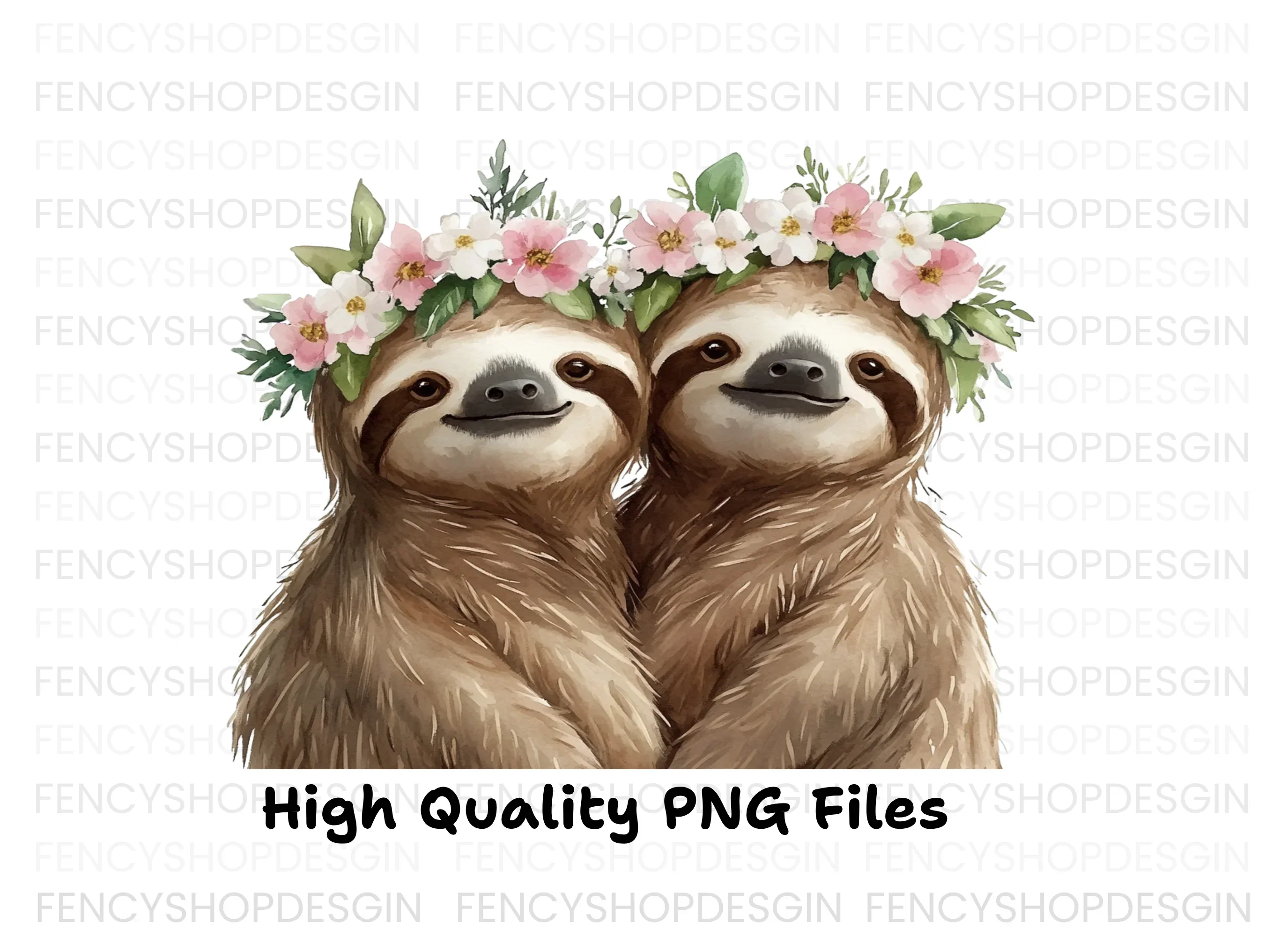 Cute Sloth Couples with Flower Crowns Clipart Bundle - Image 3
