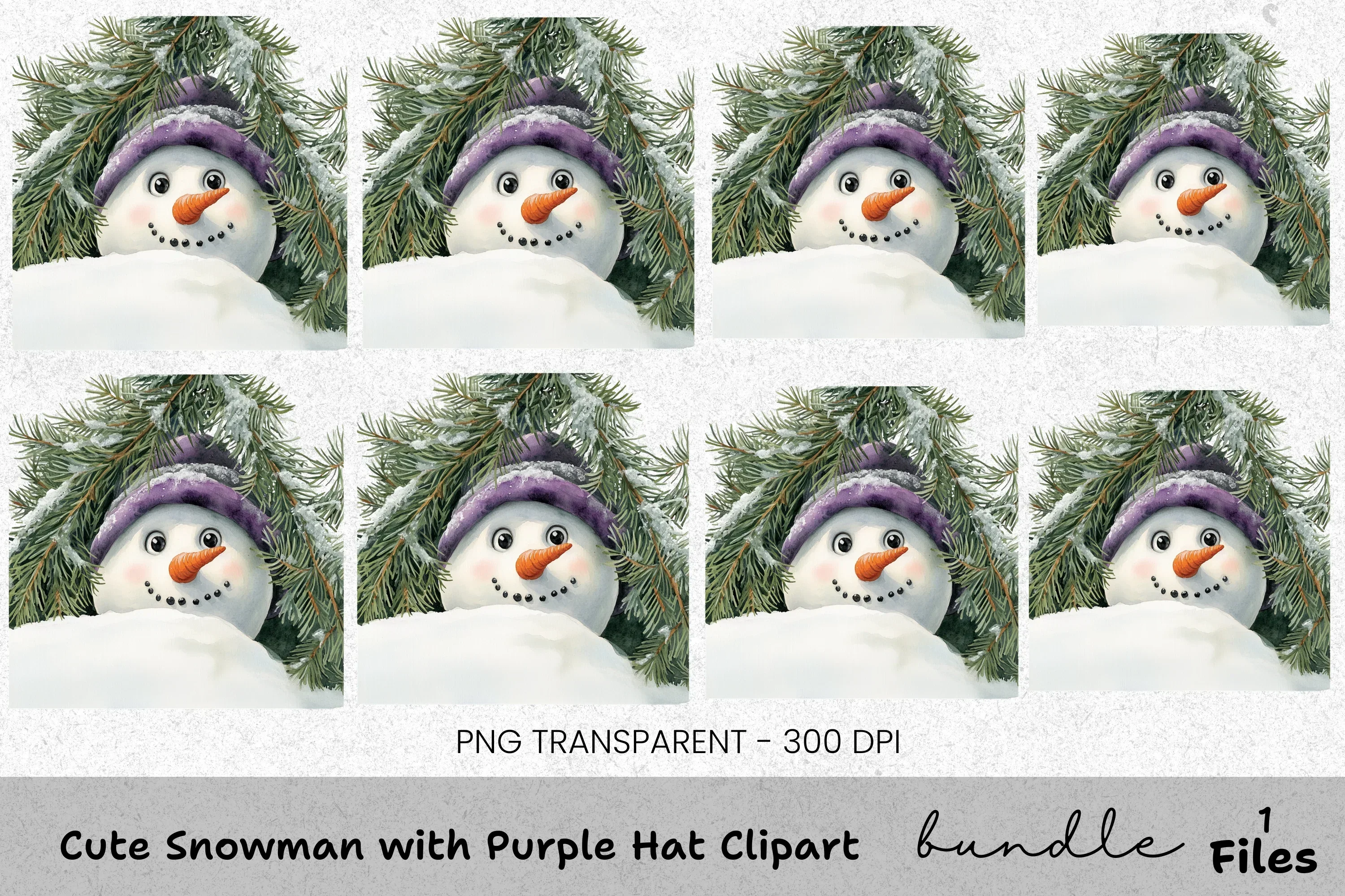 Cute Snowman with Purple Hat Clipart Bundle