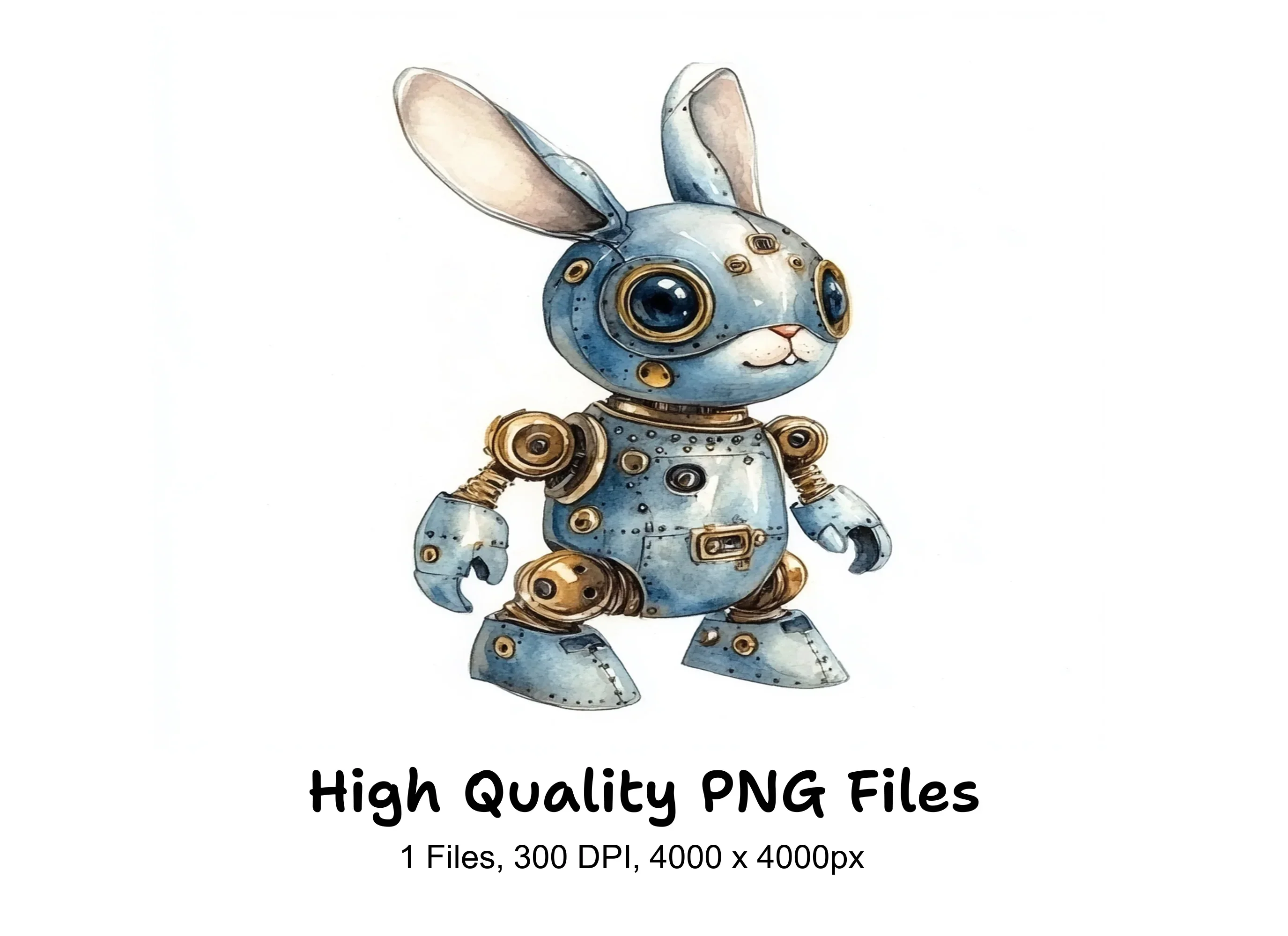 Cute Steampunk Bunny Robot Clipart Bundle