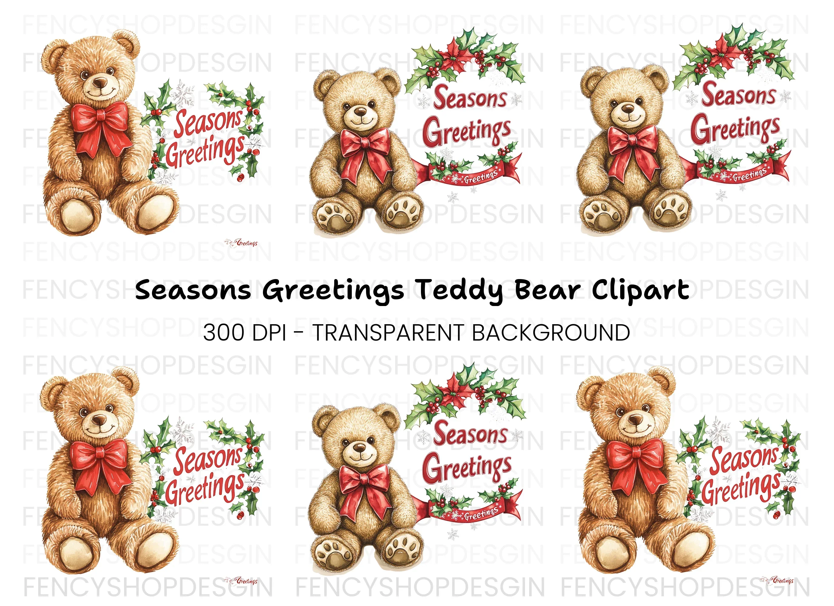 Cute Teddy Bear Christmas Clipart Bundle - Image 2