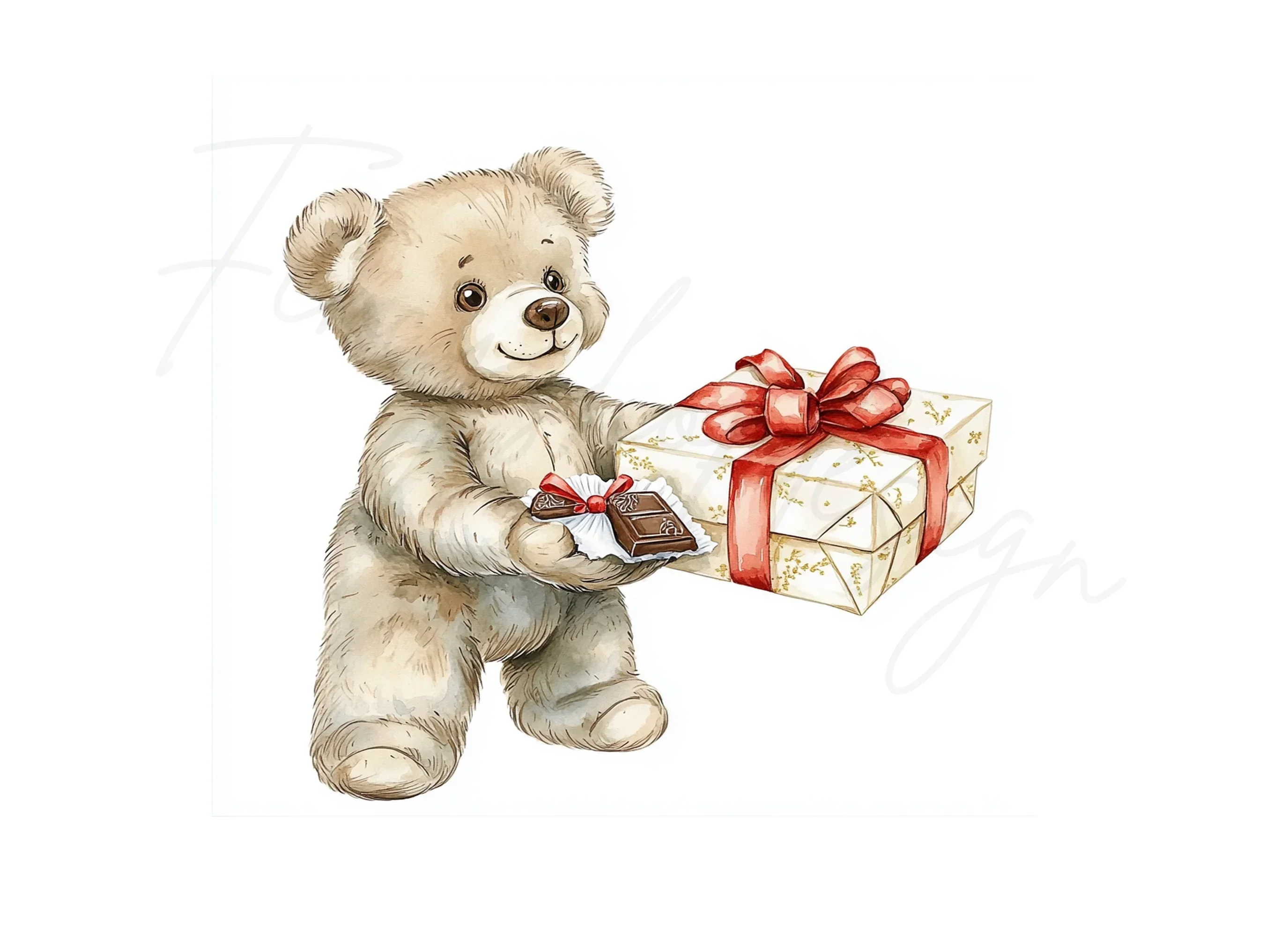 Cute Teddy Bear Holding Gift Clipart Bundle - Image 2