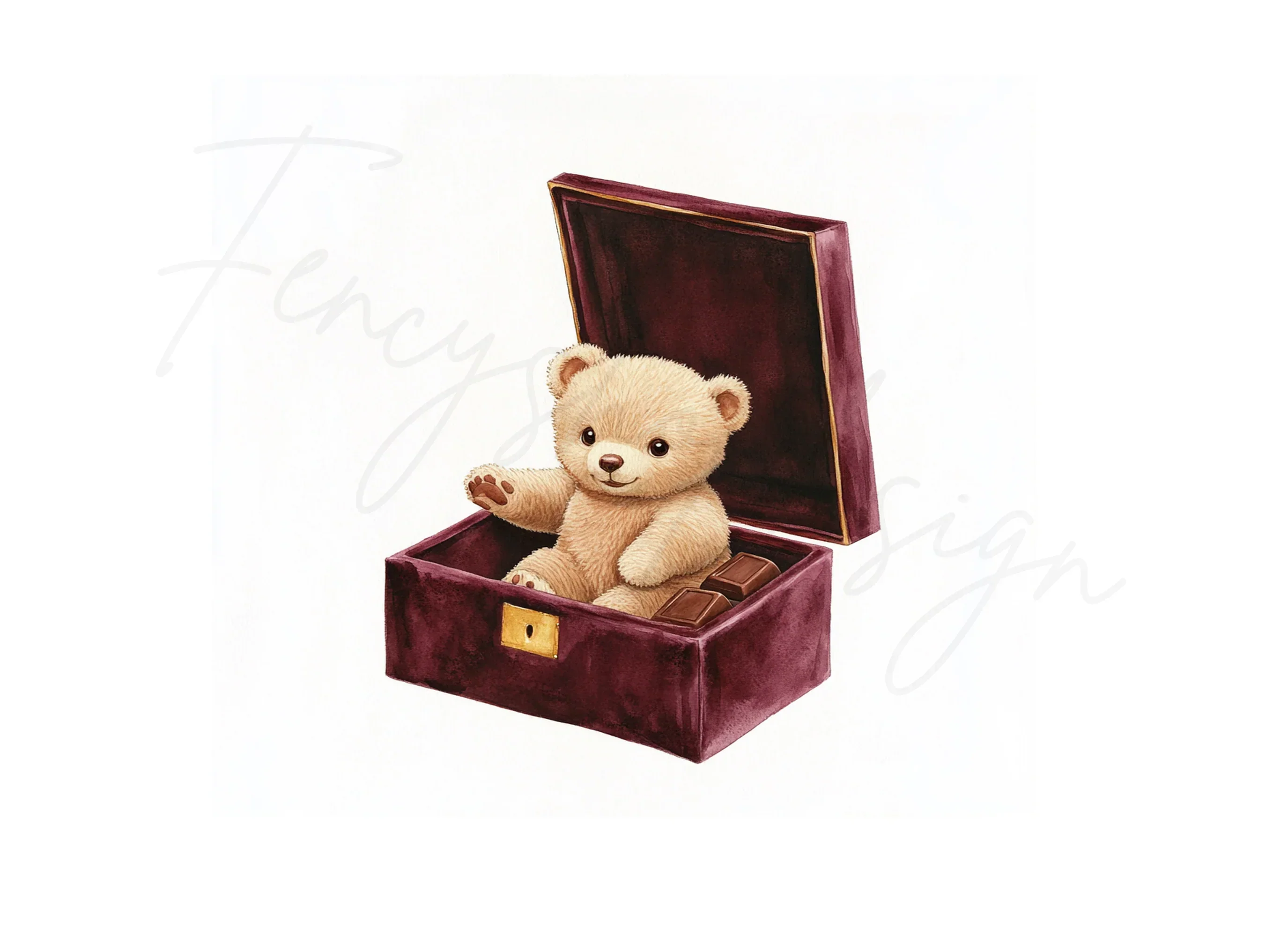 Cute Teddy Bear in Velvet Chocolate Box Clipart Bundle - Image 3