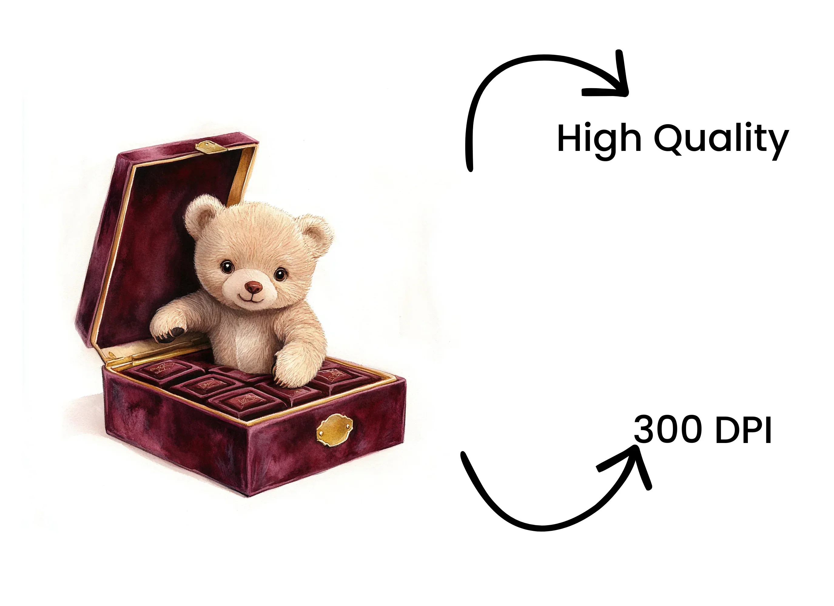 Cute Teddy Bear in Velvet Chocolate Box Clipart Bundle - Image 4