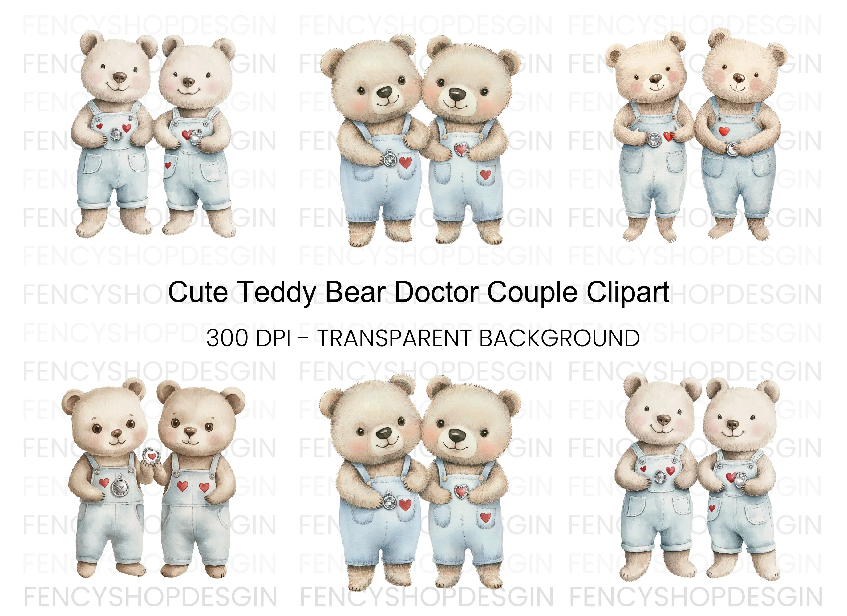 Cute Teddy Bear Twins Clipart Bundle